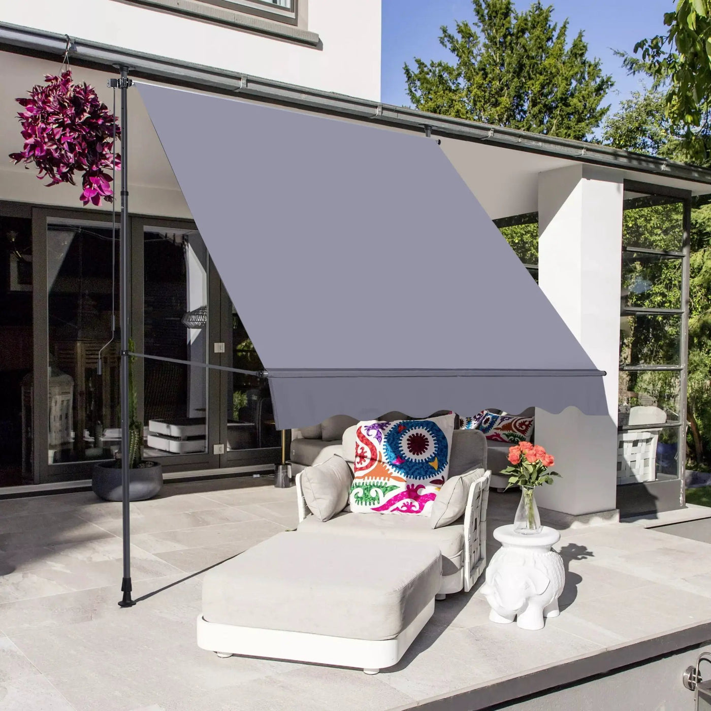Manual Retractable Patio Awning, UV Resistant Sun Shade With No Drill Installation by Unique Piece Furniture