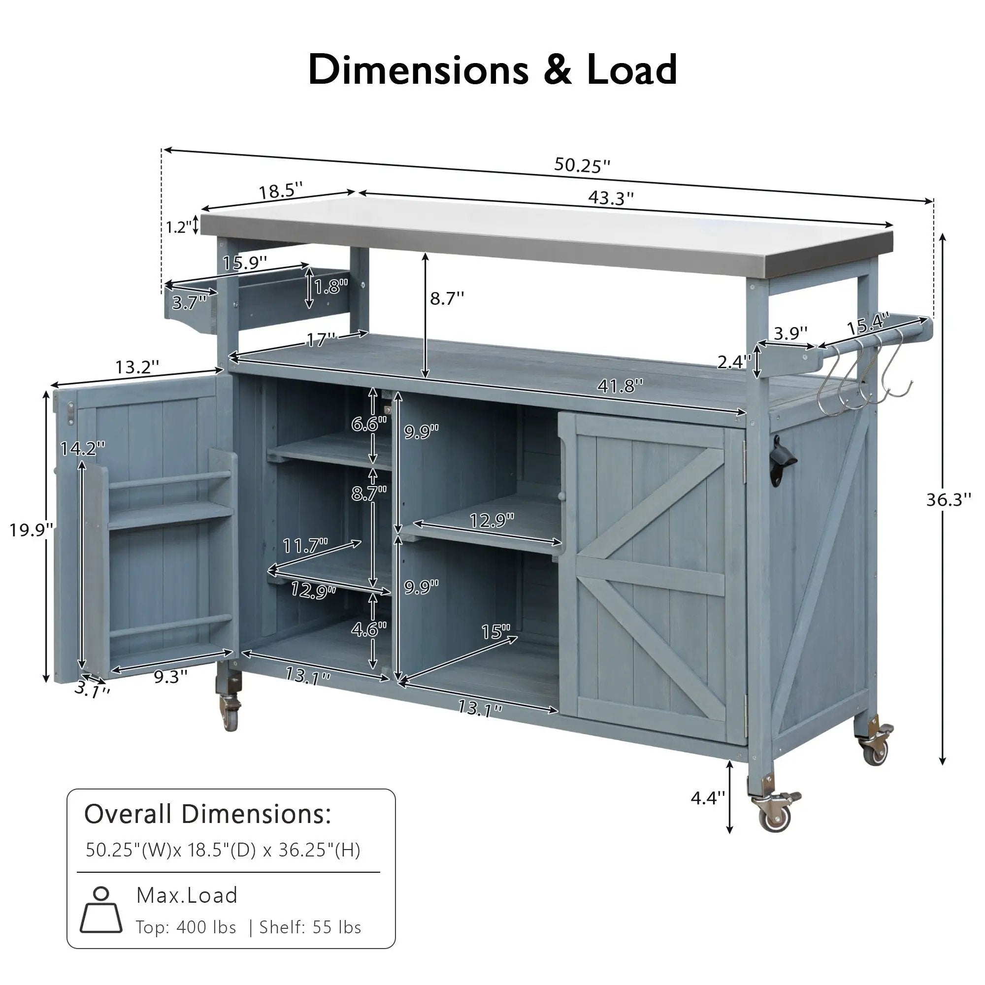 K&K Outdoor Kitchen Island, Rolling Bar Cart & Storage Cabinet by HouseOfZazla
