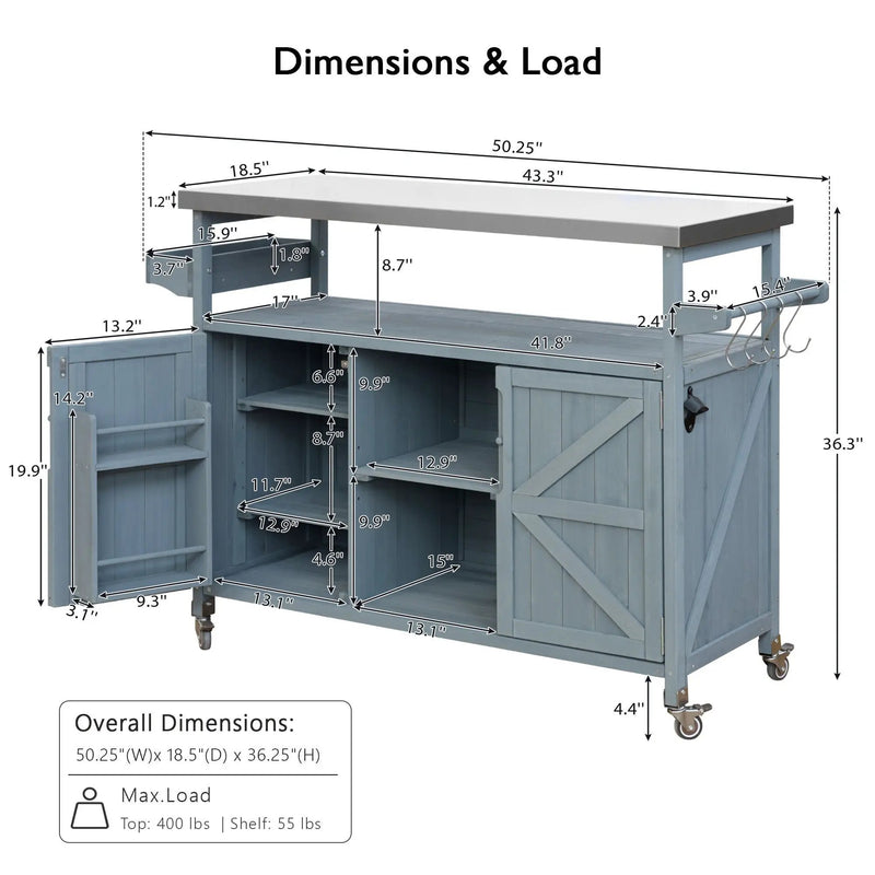 K&K Outdoor Kitchen Island, Rolling Bar Cart & Storage Cabinet by HouseOfZazla