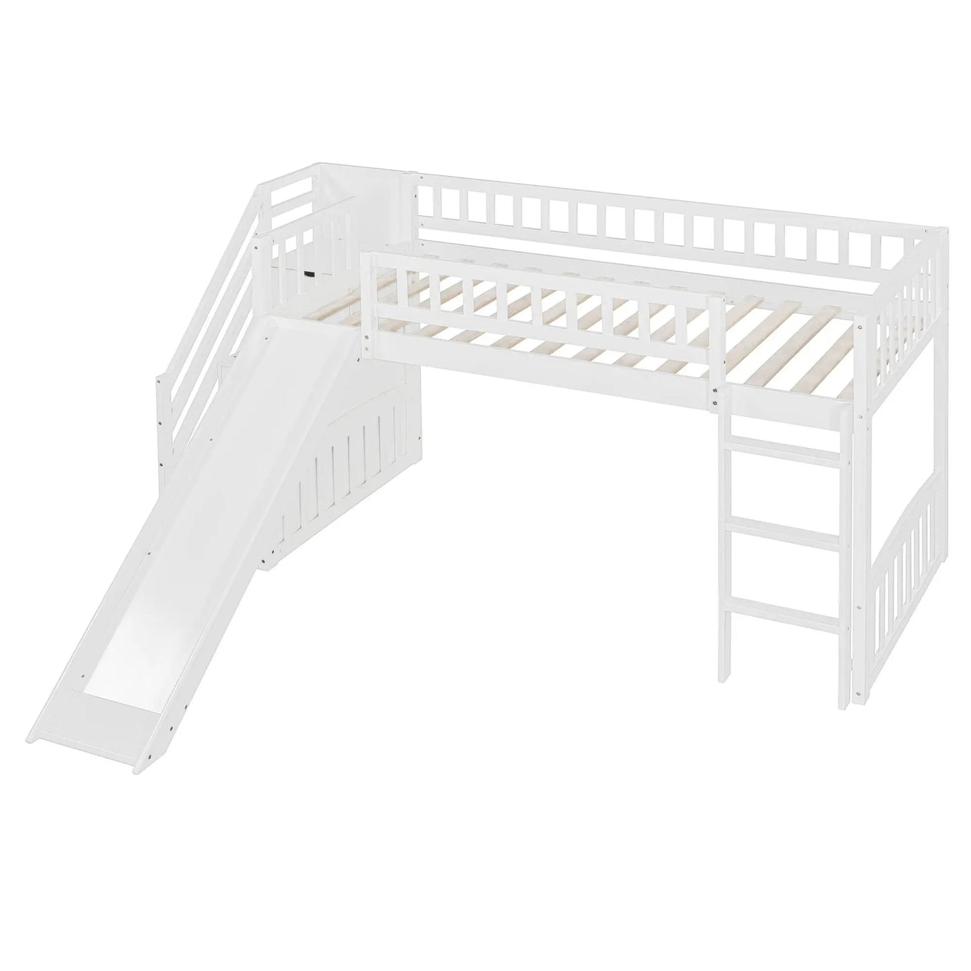 Loft Stairway Bed With 2 Drawers, Convertible Ladder And Slide by HouseOfZazla