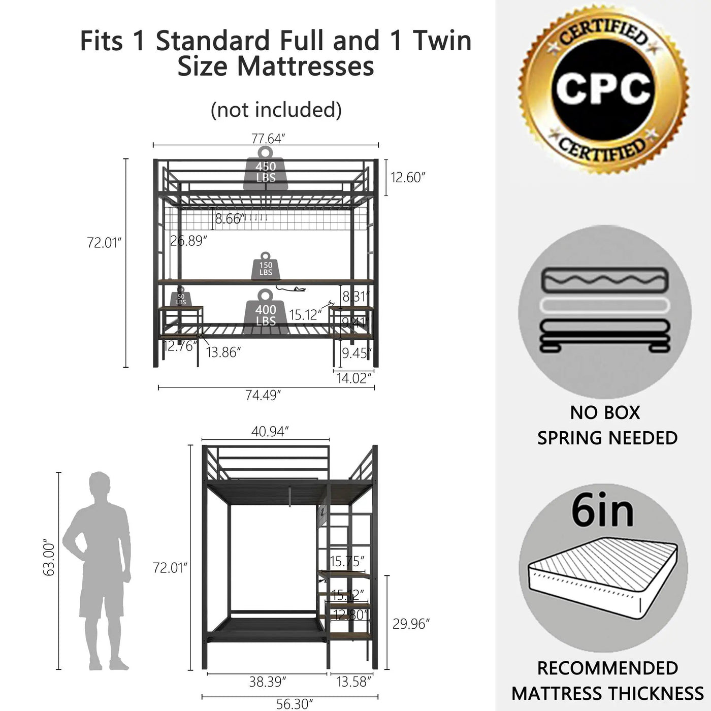 Ethan - Bunk Bed With Desk, Charging Station, Storage Shelves by HouseOfZazla