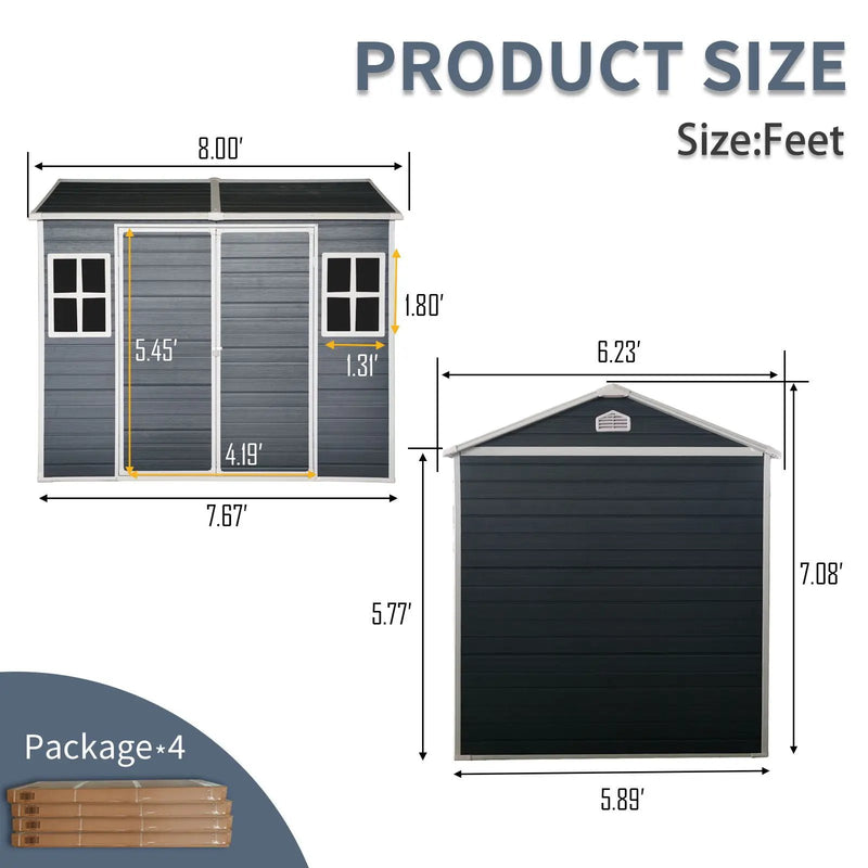 Resin Outdoor Storage Shed Waterproof Shed With Floor & Two Windows & Lockable Door, Tool Shed For Garden, Patio, Backyard by HouseOfZazla