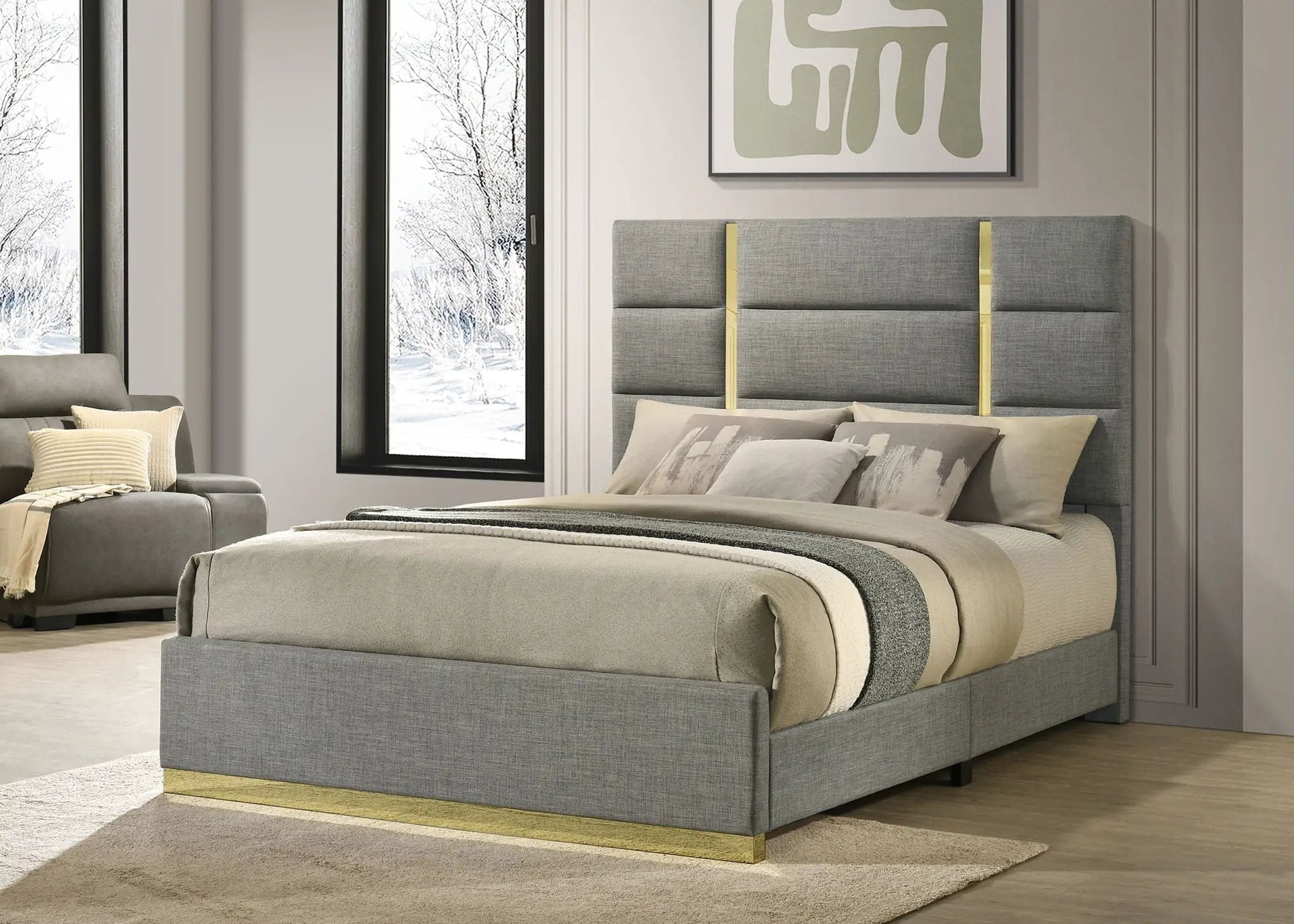 Ines 56-inch Fabric Upholstered Queen Panel Bed Grey by Unique Piece Furniture