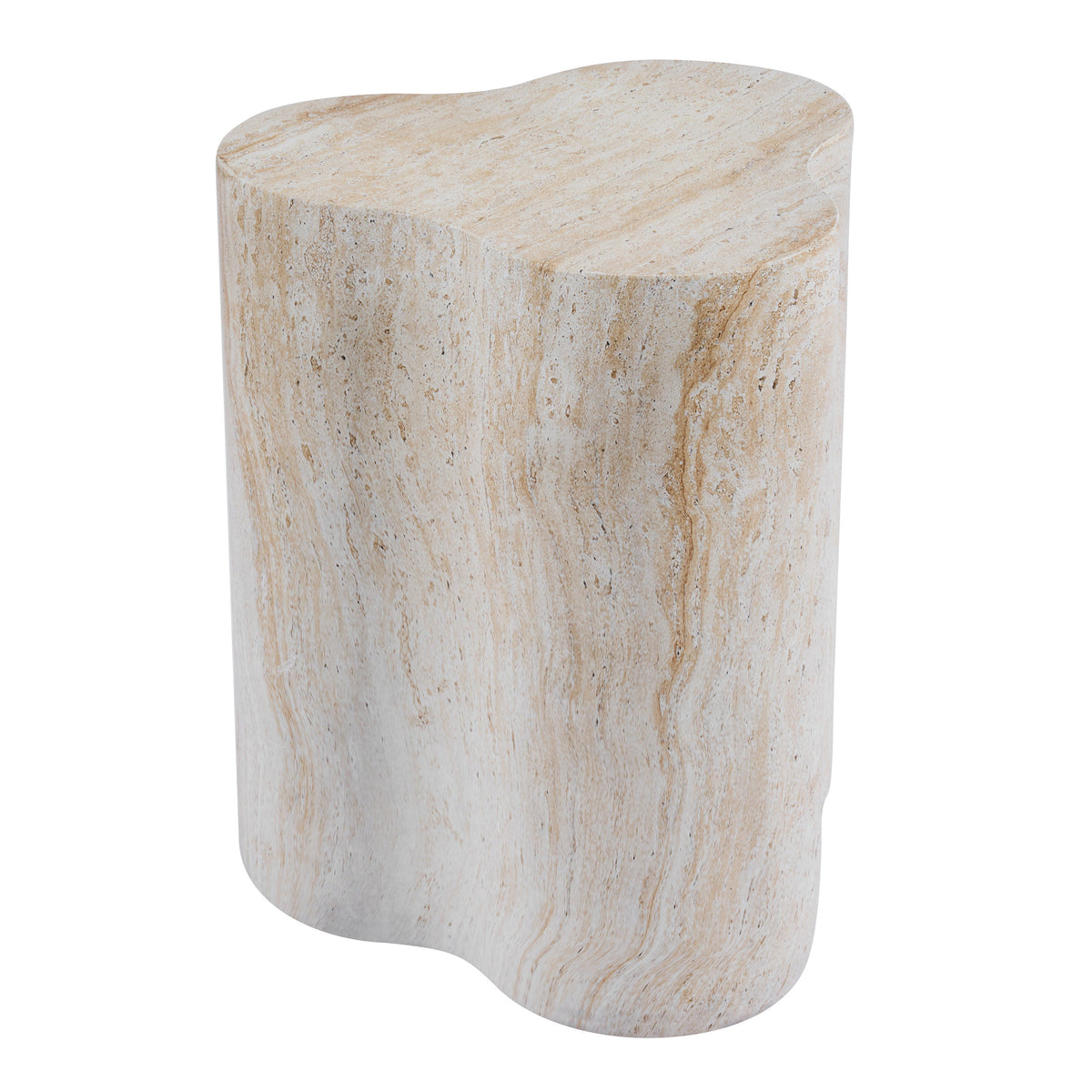 Organic Travertine-Look MGO Side Table with Weather Resistance - Neutral, photo 4 of 10