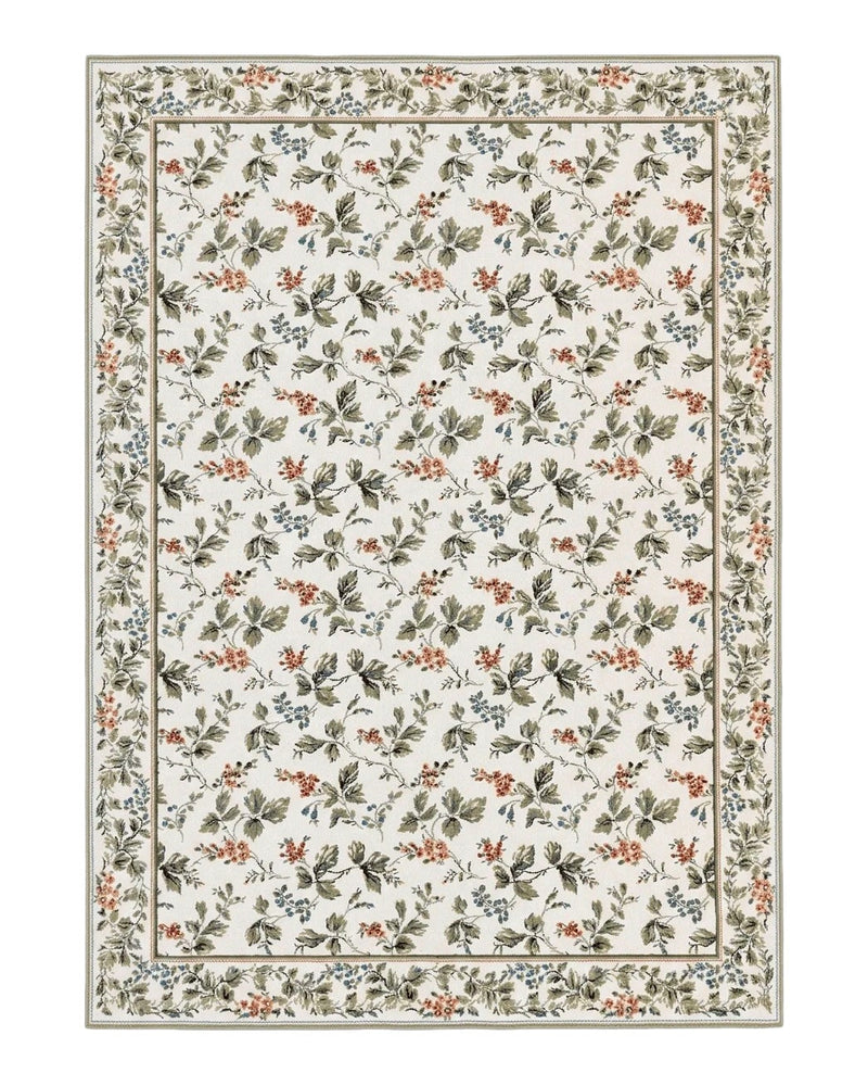 Vintage Stark Carpet 7x10, Ivory and Green, European Aubusson Design, Allover Pattern, Stark Rug by Jewel Rugs