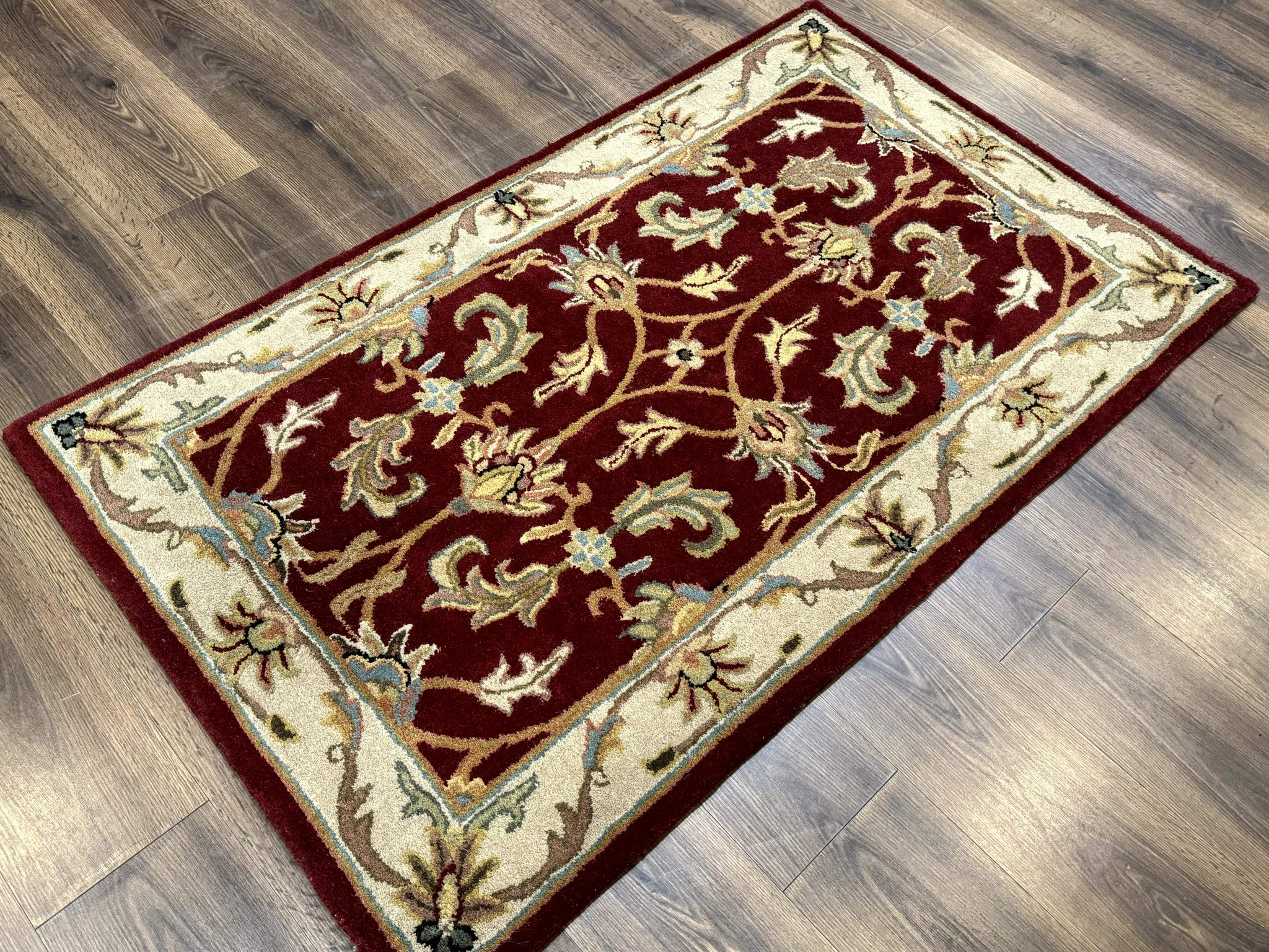 Small Floral Wool Rug 3x5, Safavieh Heritage Collection, Dark Red, Pair A by Jewel Rugs