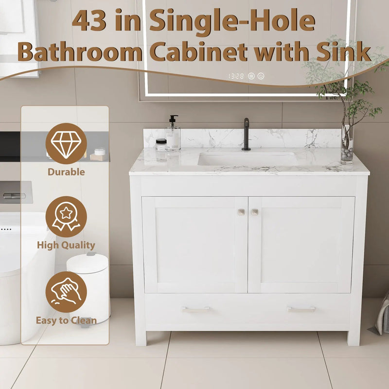 Modern 43" Bathroom Vanity with Artificial Marble Carrara by HouseOfZazla
