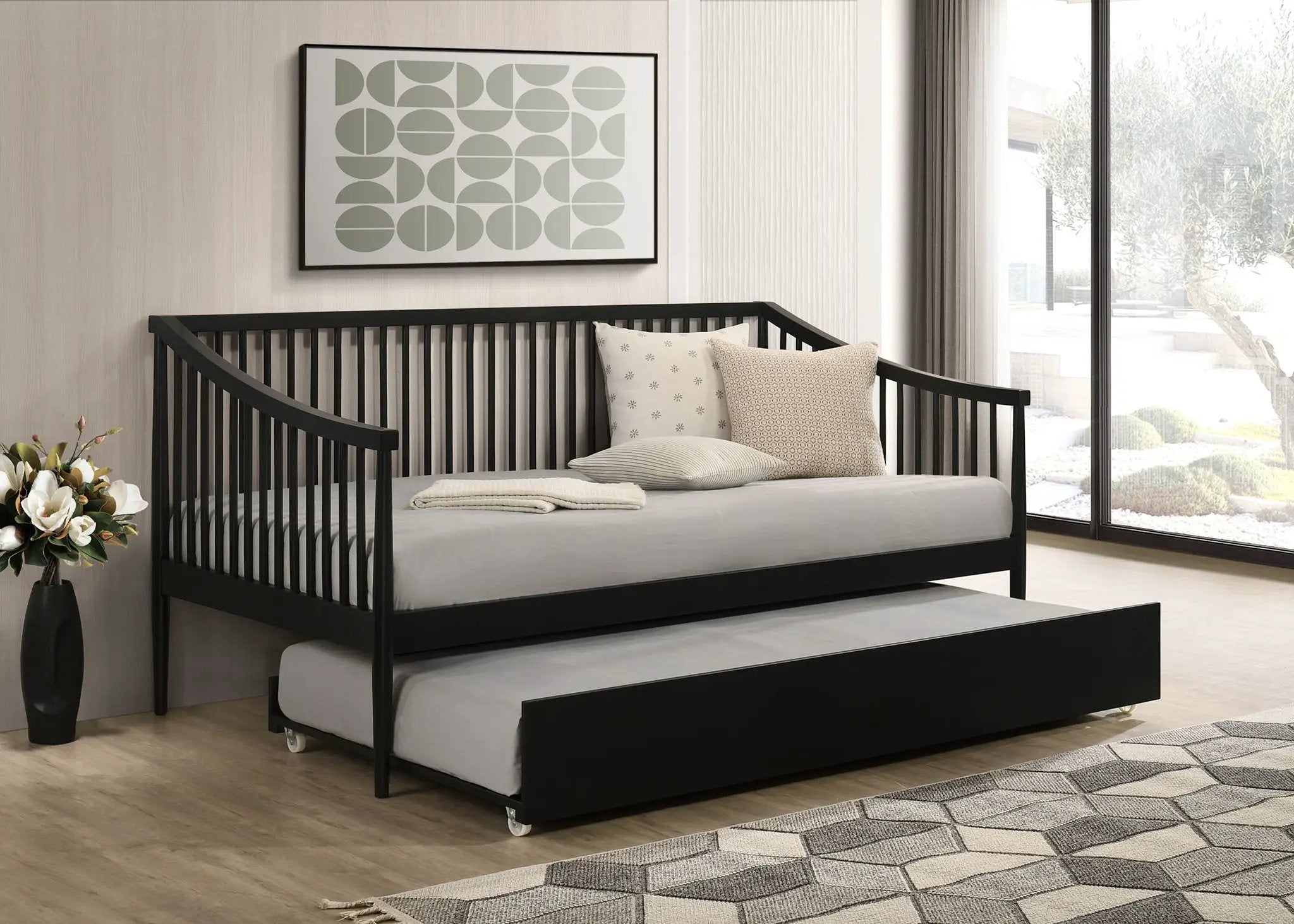 Delgado Windsor Twin Wood Daybed with Trundle Black by Unique Piece Furniture
