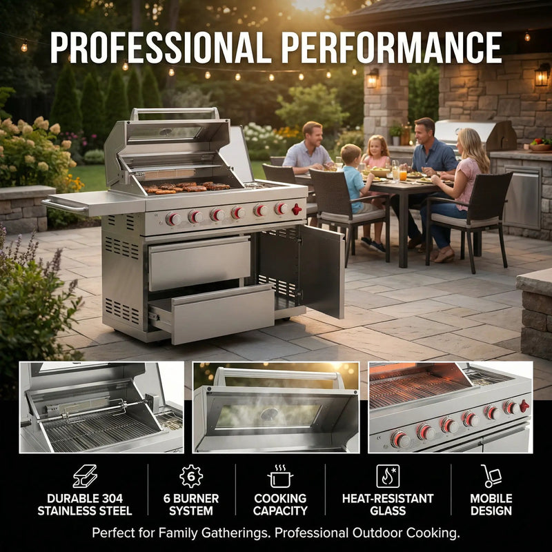 75300 BTU 6 Burners Deluxe Stainless Steel Gas Outdoor Kitchen Barbecue Island Grill by HouseOfZazla
