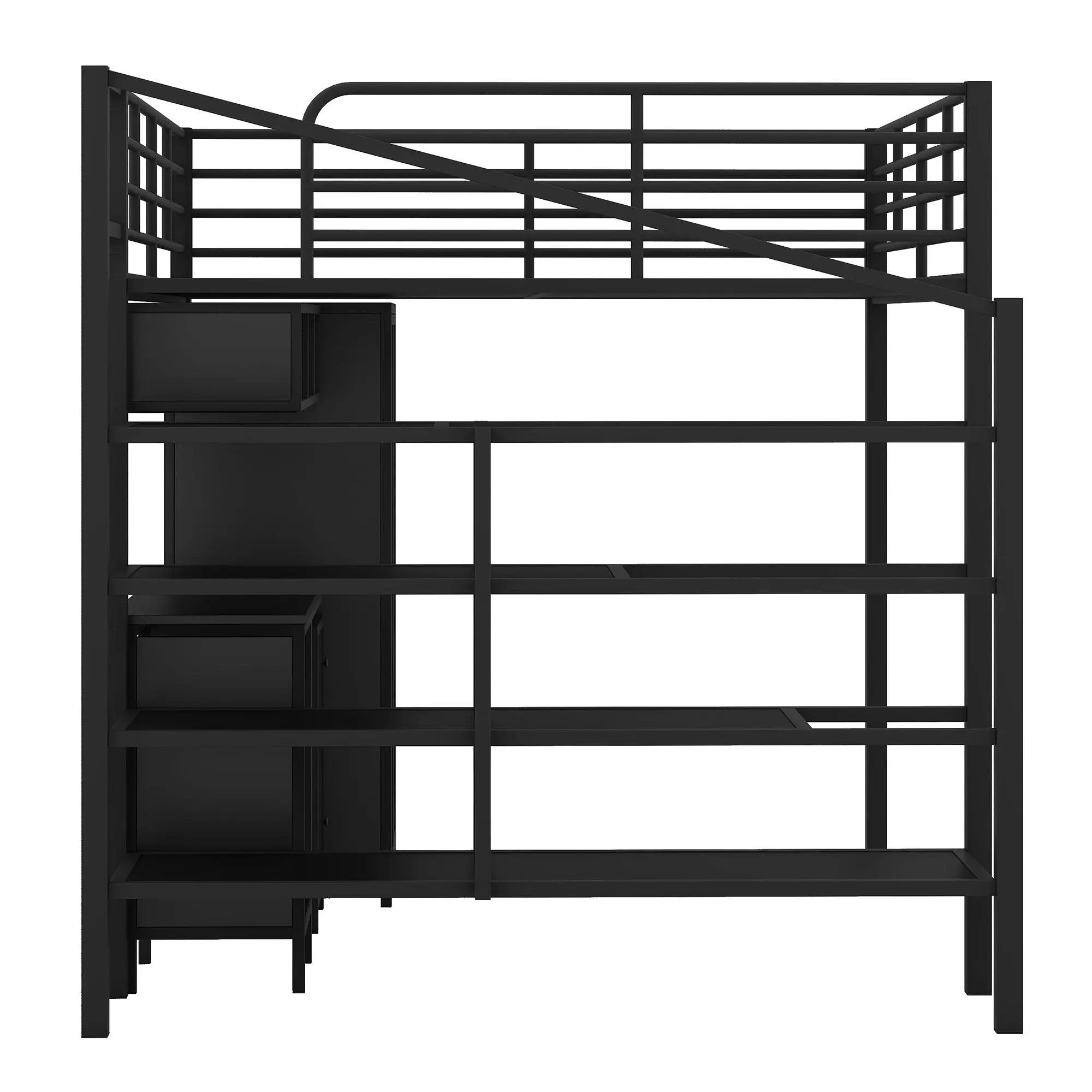 Full Size Loft Bed With Desk Set And Wardrobe - Black by HouseOfZazla