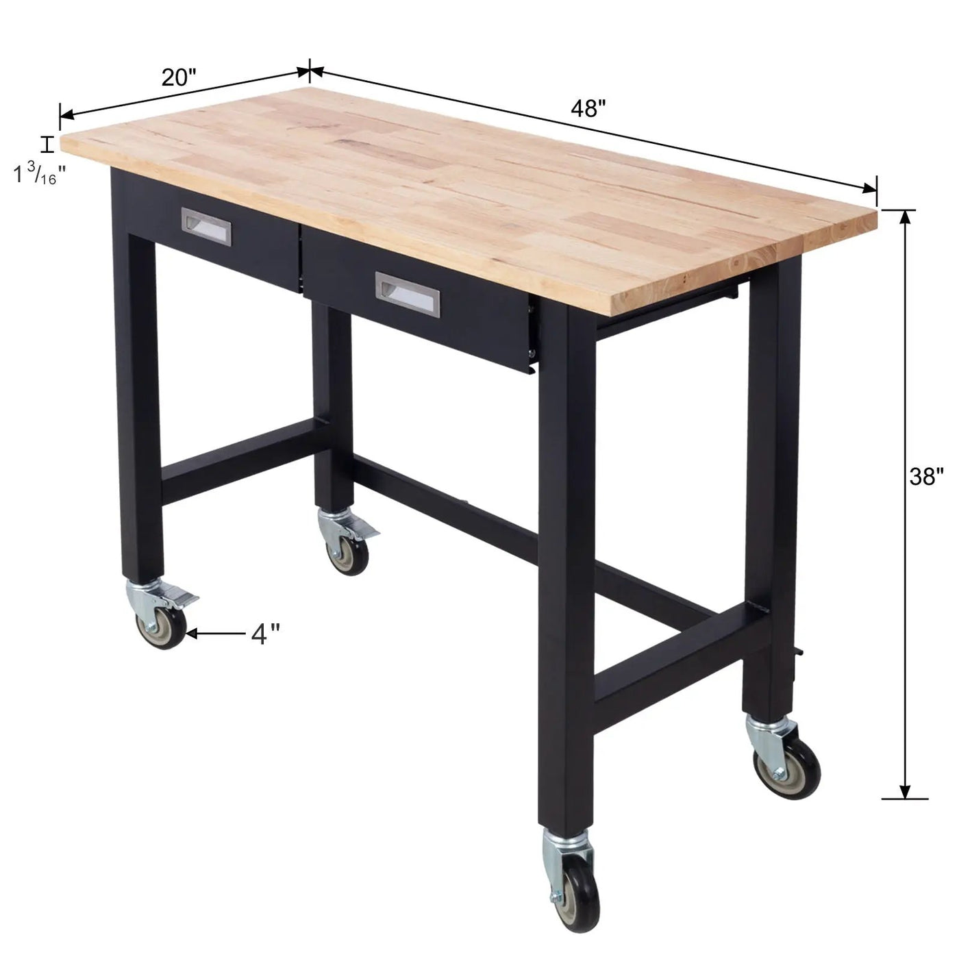 Work Bench, Workbench With Drawer Storage, Heavy Duty Bamboo Wood Work Table With Wheels For Garage Home Office by HouseOfZazla