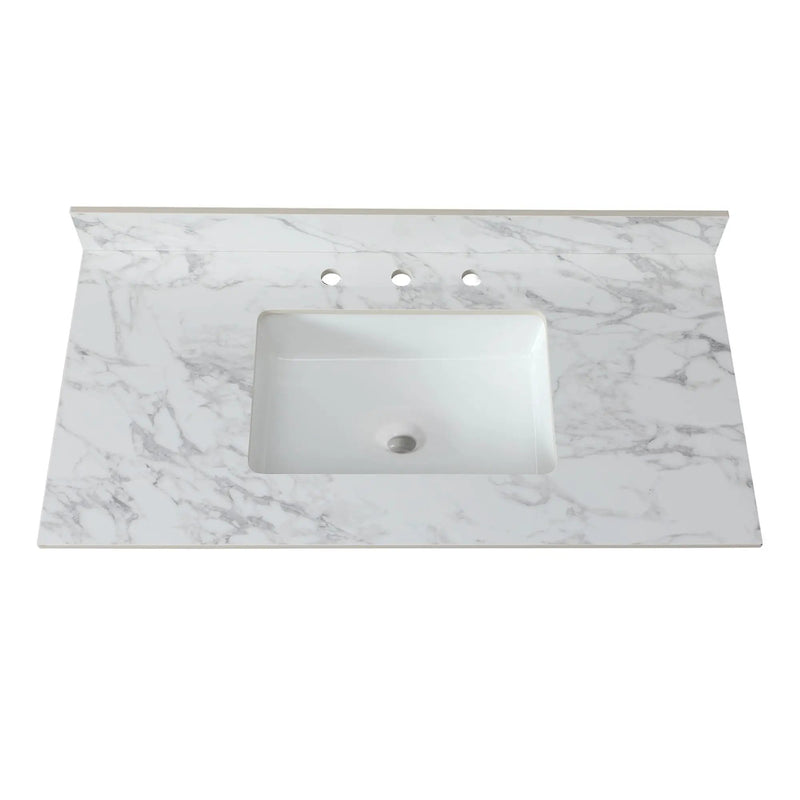 Elegant Sintered Stone Bathroom Vanity Top With Rectangular Undermount Ceramic Sink by HouseOfZazla