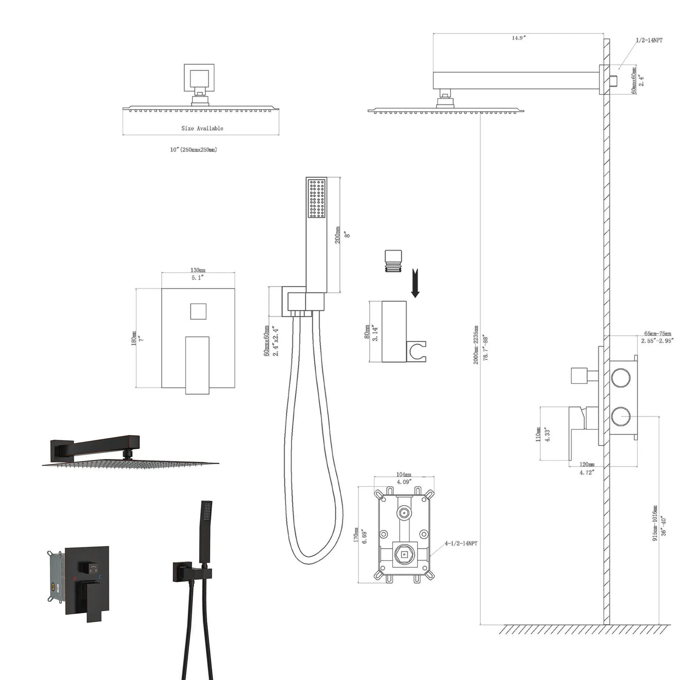 Dual Shower Head 10" Wall Mounted Square Shower System by HouseOfZazla