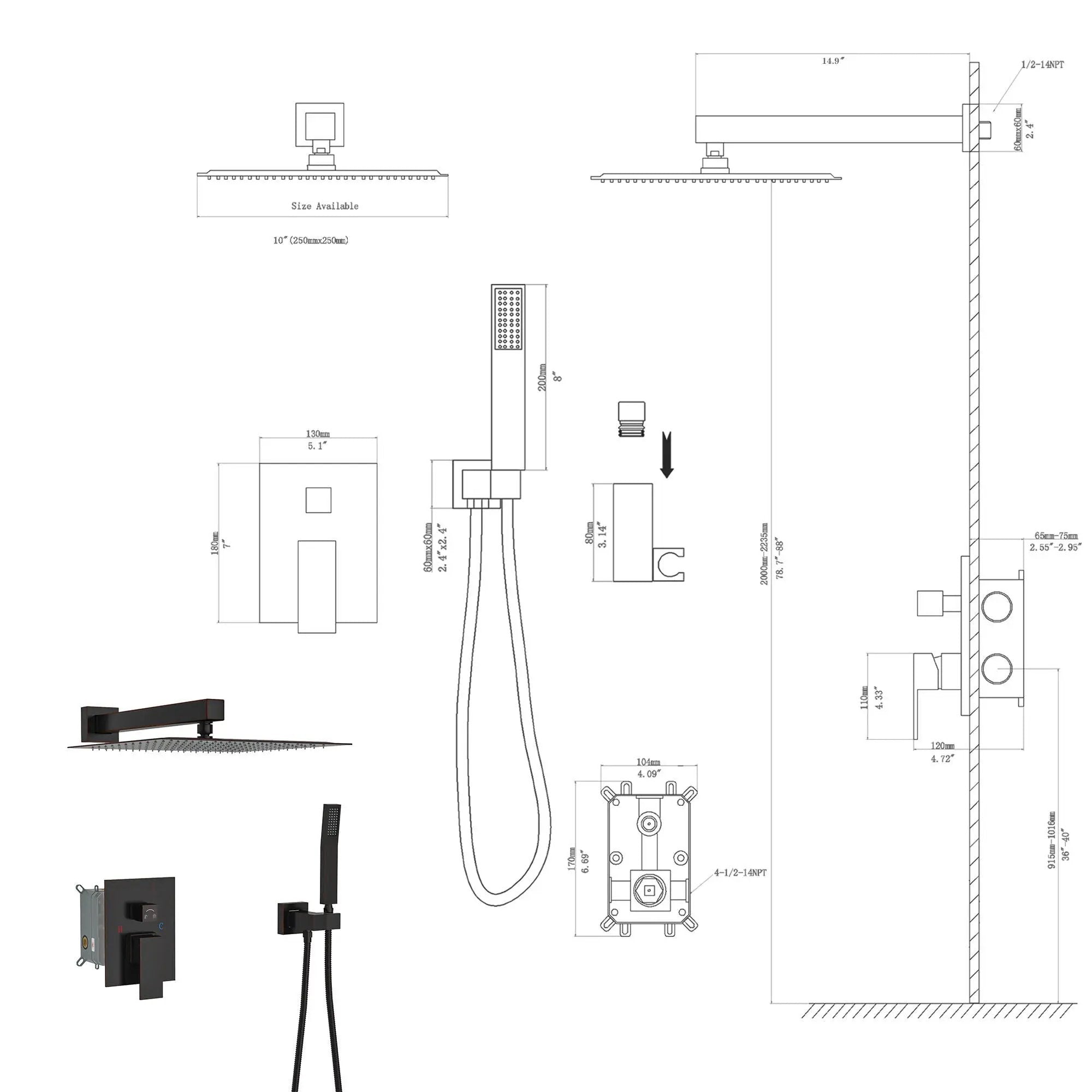 Dual Shower Head 10" Wall Mounted Square Shower System by HouseOfZazla