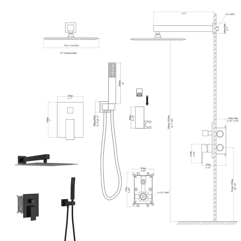 Dual Shower Head 10" Wall Mounted Square Shower System by HouseOfZazla