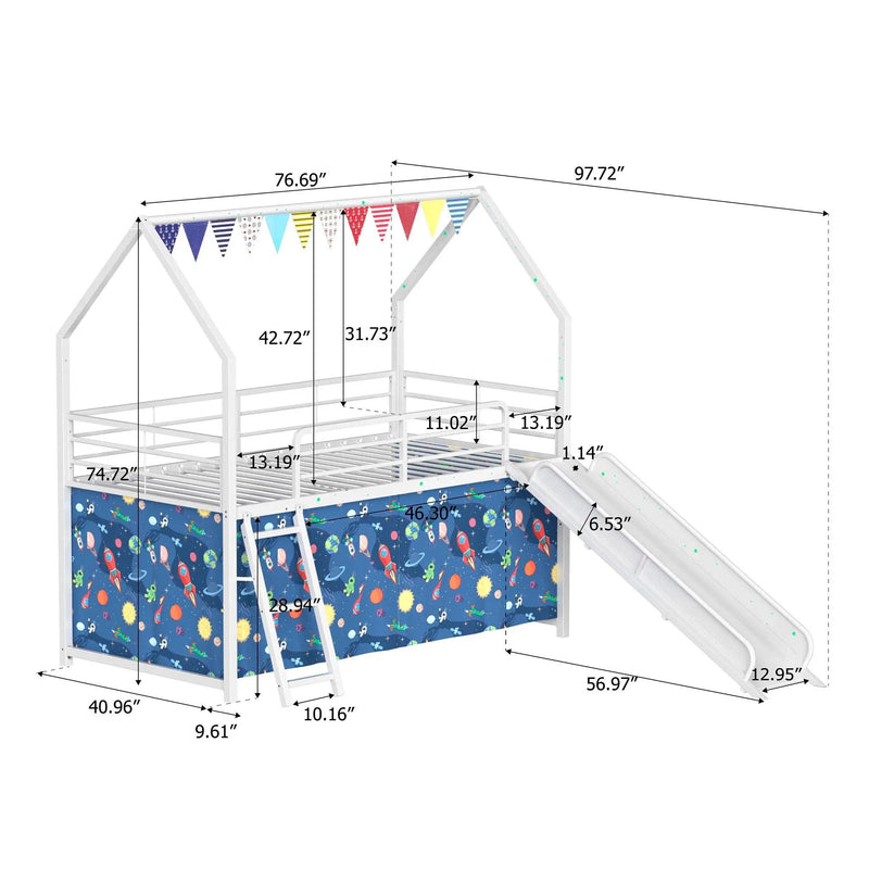 Jack - House Loft Bed With Slide And Curtain Set by HouseOfZazla