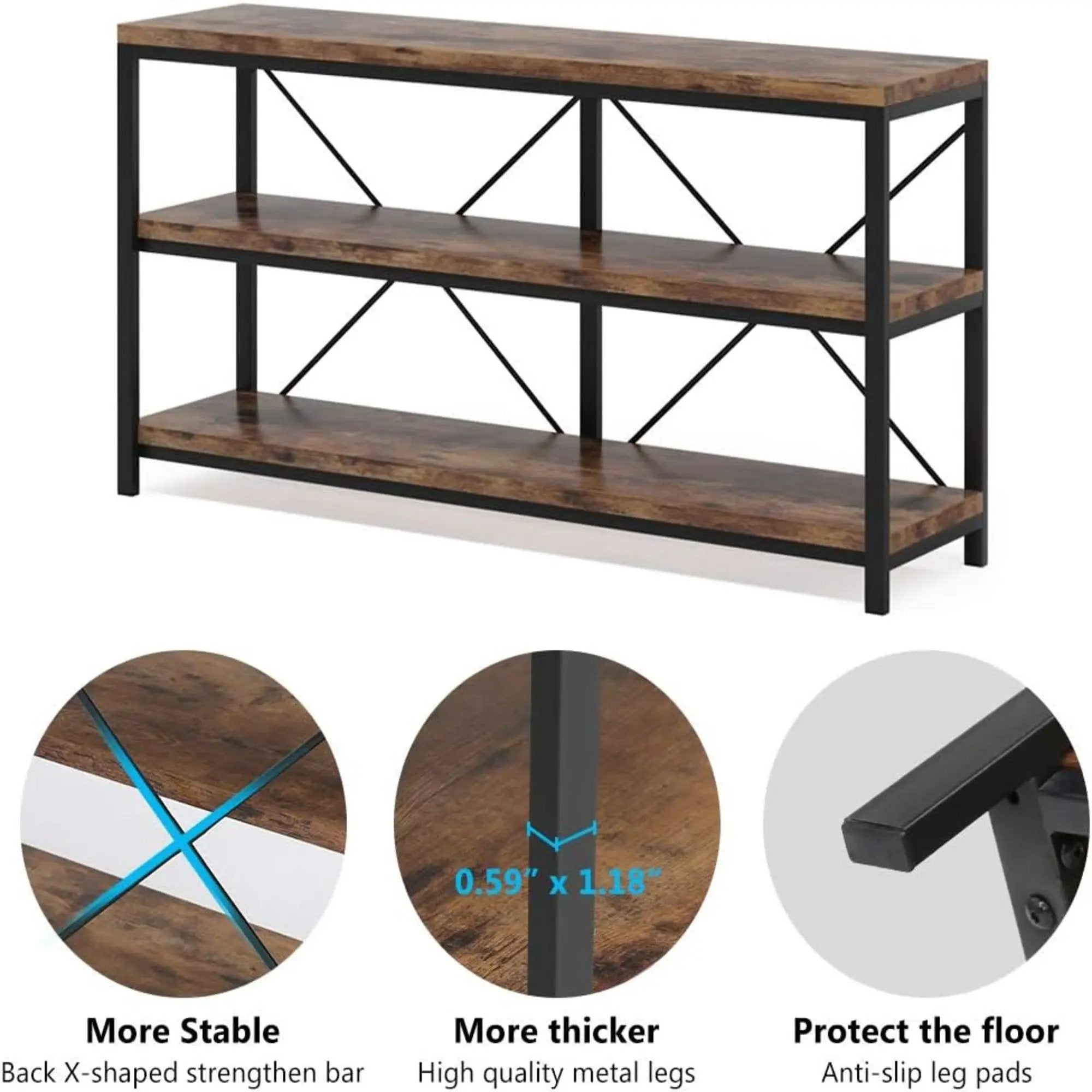 Console Table With 3 Tier Storage Shelves Finish, Slim Narrow Design For Living Entryway - Brown / Black by HouseOfZazla