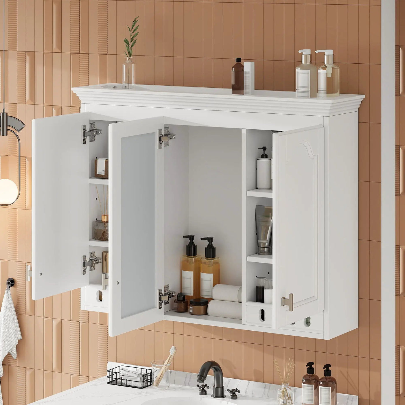 Wall Mount Mirror Cabinet With Adjustable Shelves, Soft Closing Hinges by HouseOfZazla
