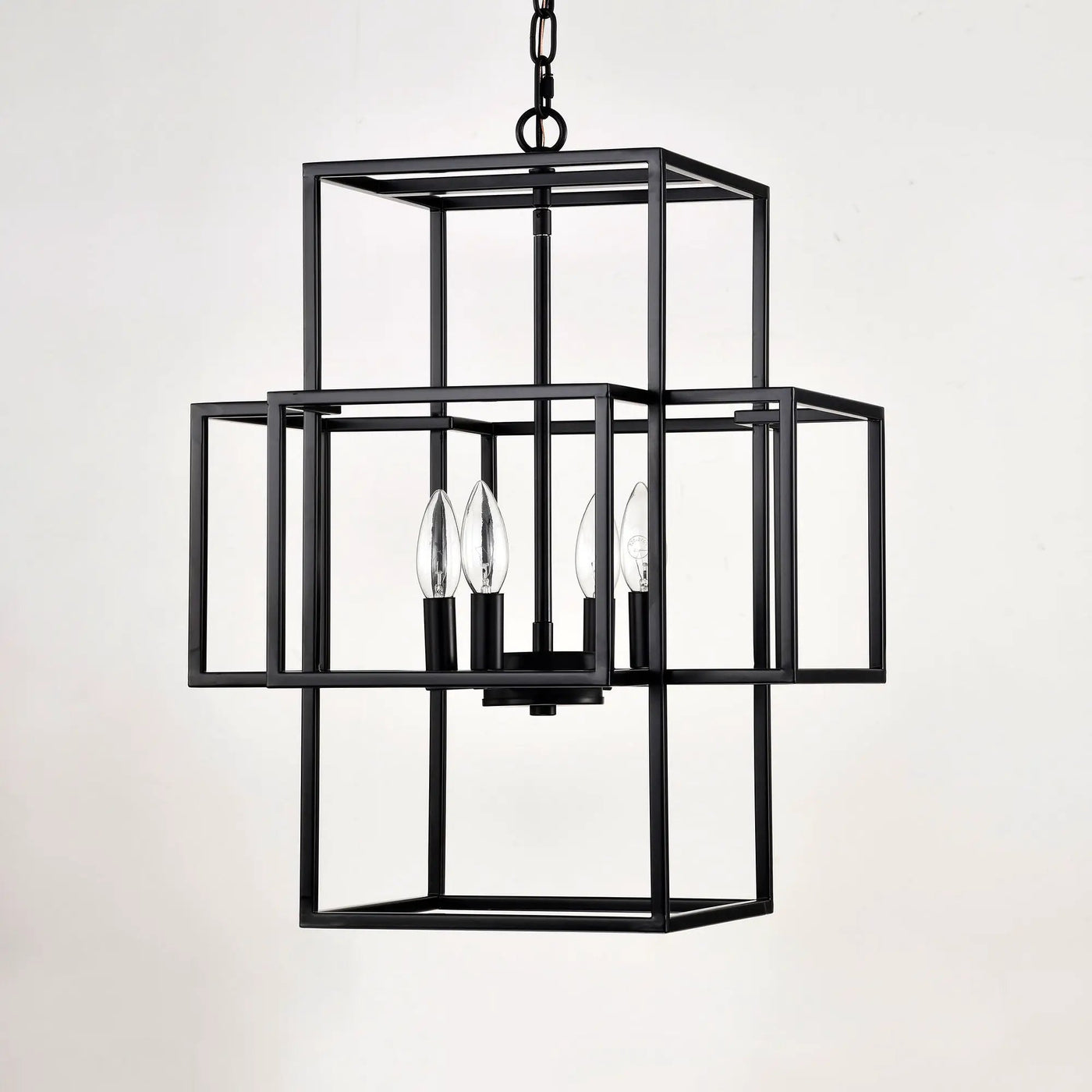 4 Light Metal Lantern Tiered Pendant Hanging Light Fixtures, Industrial Farmhouse Adjustable Height Chandeliers For Dining Room Hallway Foyer Entryway (E12 Bulbs Not Included) by HouseOfZazla