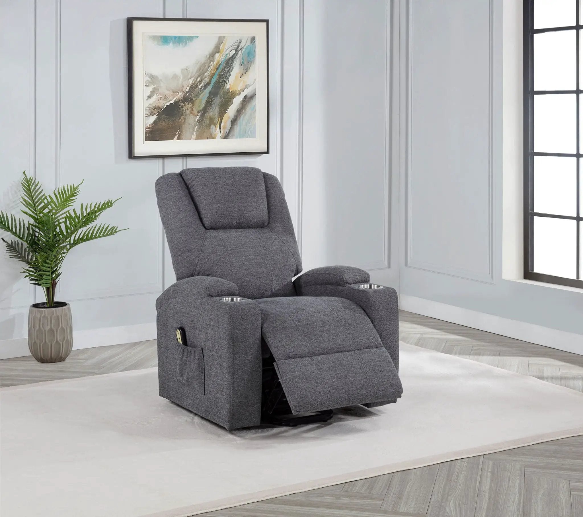 Louie Chenille Upholstered Power Lift Massage Chair Grey by Unique Piece Furniture