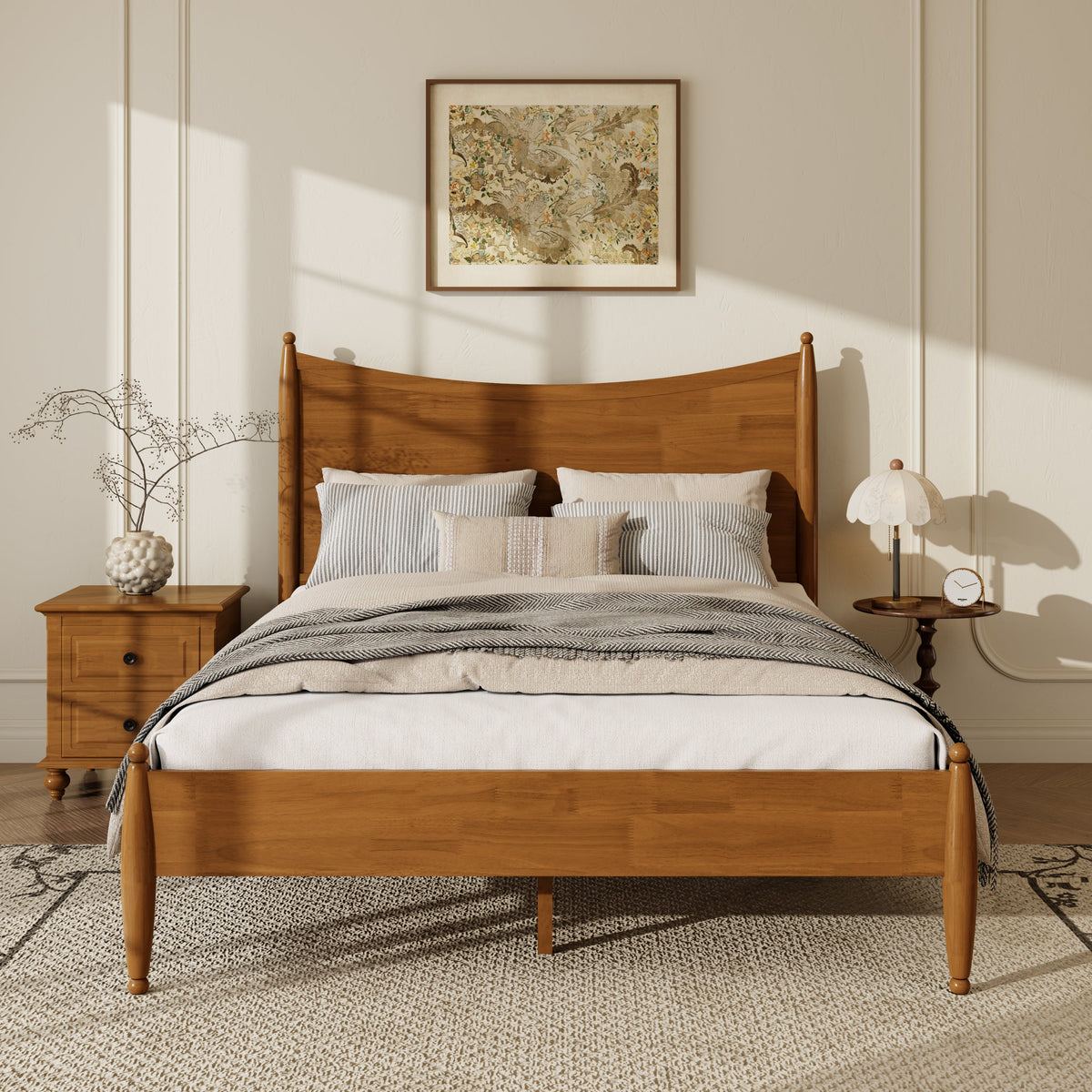 Classic Transitional Queen Size Solid Wood Platform Bed Frame, photo 2 of 10