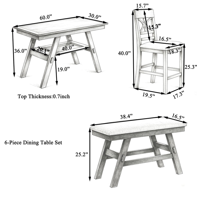 Topmax 6-Piece Wood Counter Height Dining Table Set with Storage Shelf by HouseOfZazla