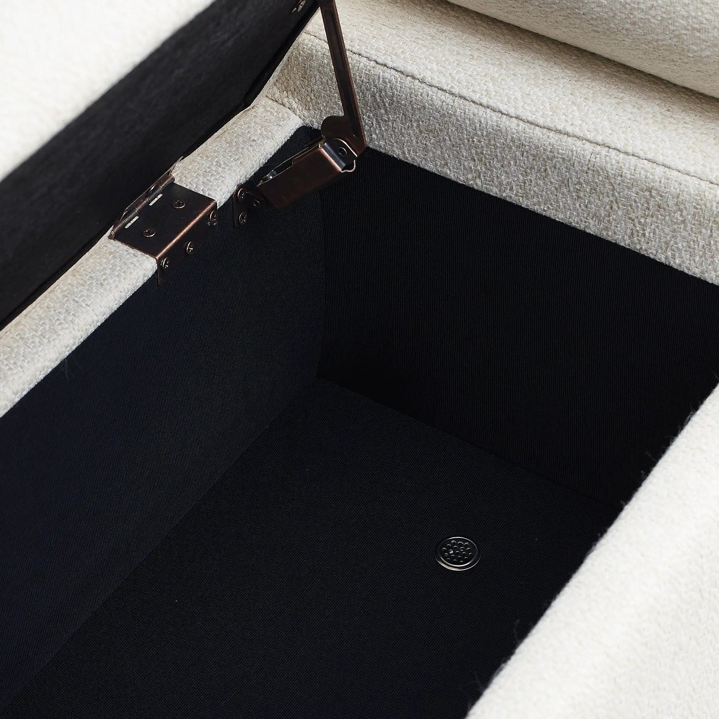 Elegant Upholstered Storage Bench With Cylindrical Arms And Iron Legs, by HouseOfZazla