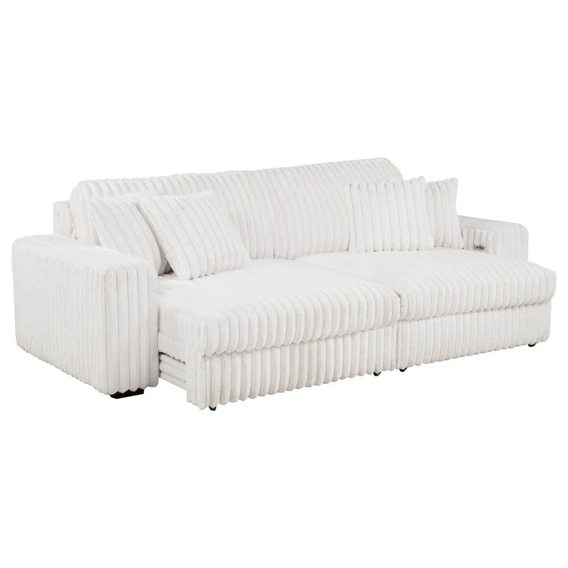 Jacana Corduroy Upholstered Dual Power Chaise Sofa Ivory by Unique Piece Furniture