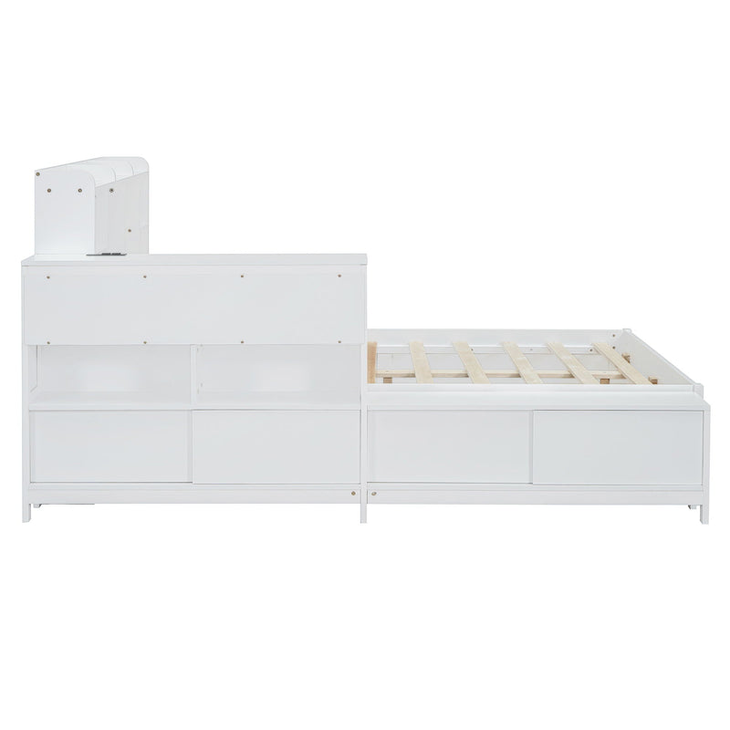 Platform Bed With Multi Functional Storage Space, Nightstand, 2 Drawers, USB Ports And Desk by HouseOfZazla