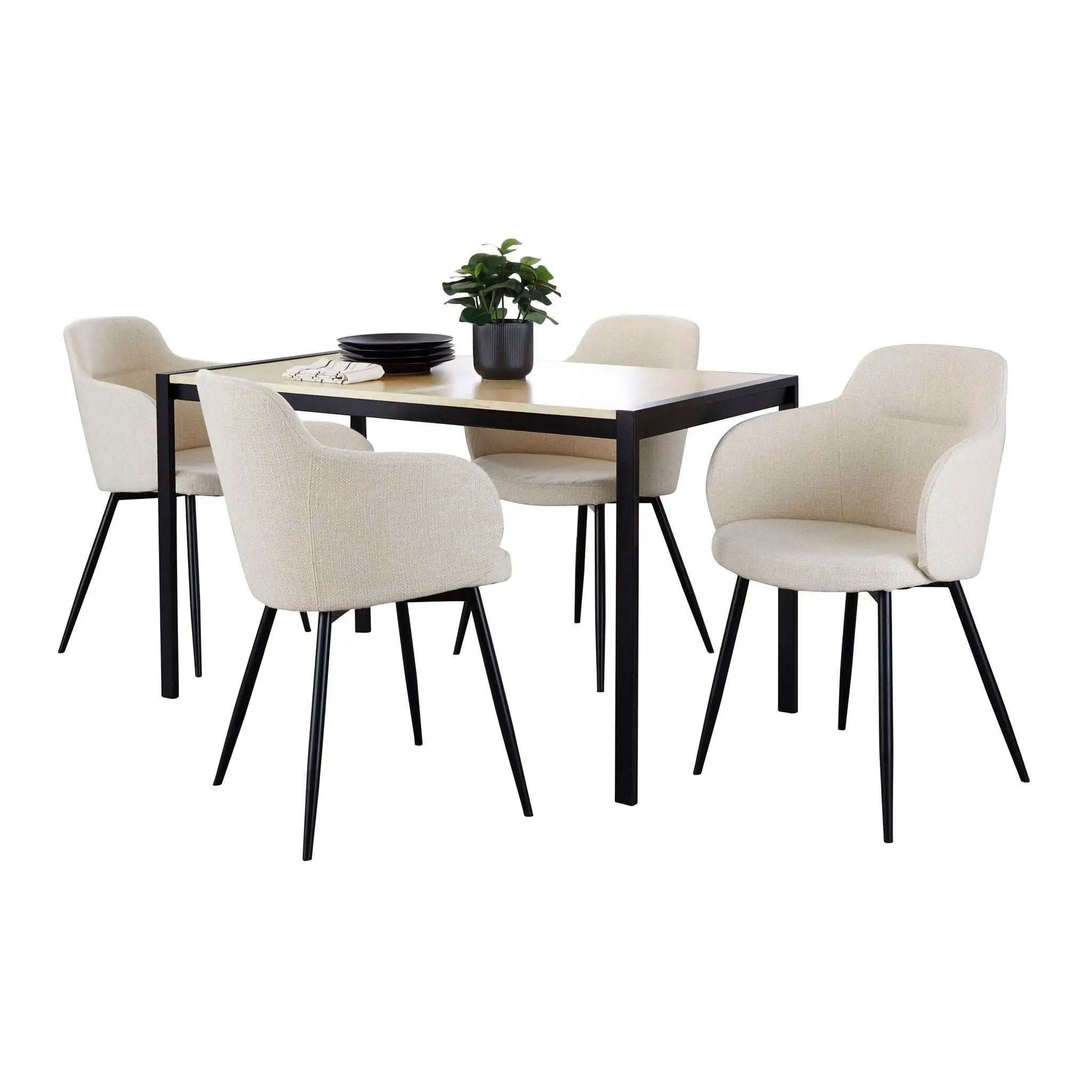 Fuji Boyne - 5 Piece Contemporary Dining Set - Black / Natural / Cream by HouseOfZazla
