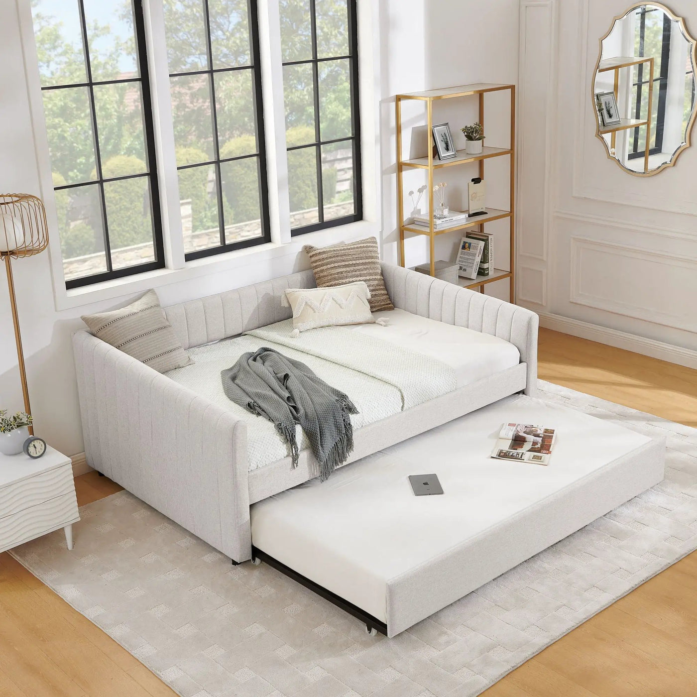 Upholstered Daybed With Trundle With Vertical Stripes by Unique Piece Furniture