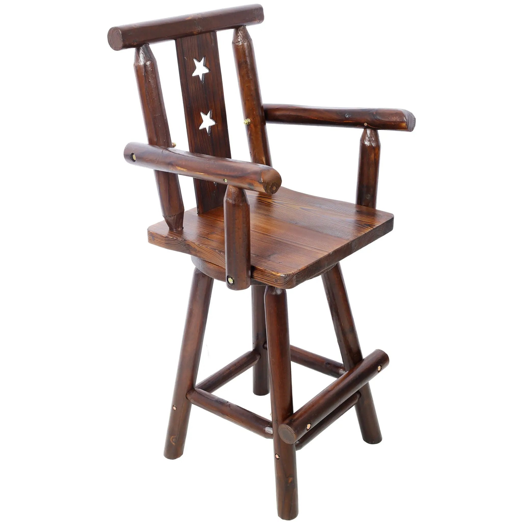 Rustic Tall Bistro Chair Decorative Star Backrest And Footrest, Fir Wood, 4 Foot - Brown by Unique Piece Furniture