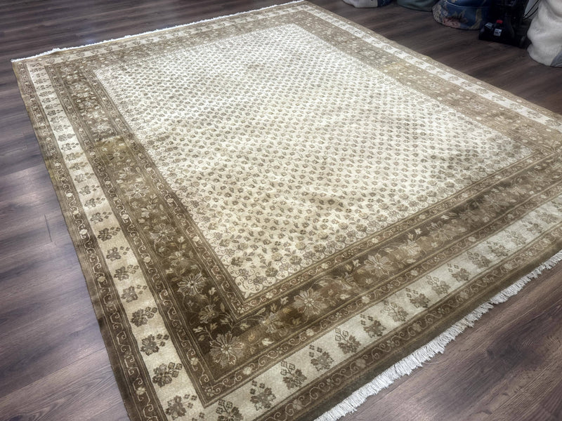 Indo Persian Rug 8x10, Allover Pattern, Beige, Wool Handmade Carpet by Jewel Rugs