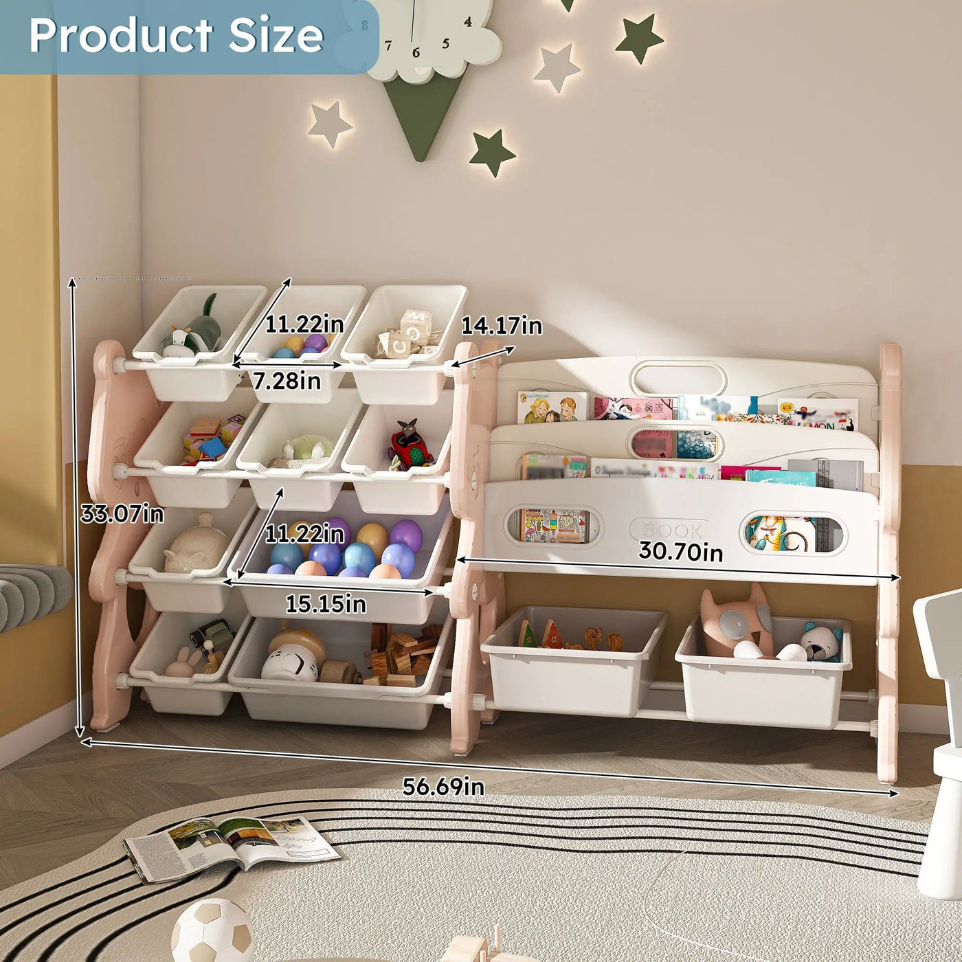 Kids Toy Storage Organizer With 2 Tier Bookshelf, Toy Storage With 12 Bins by HouseOfZazla