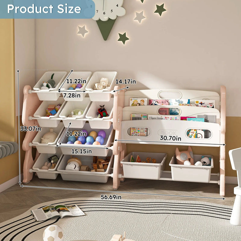 Kids Toy Storage Organizer With 2 Tier Bookshelf, Toy Storage With 12 Bins by HouseOfZazla