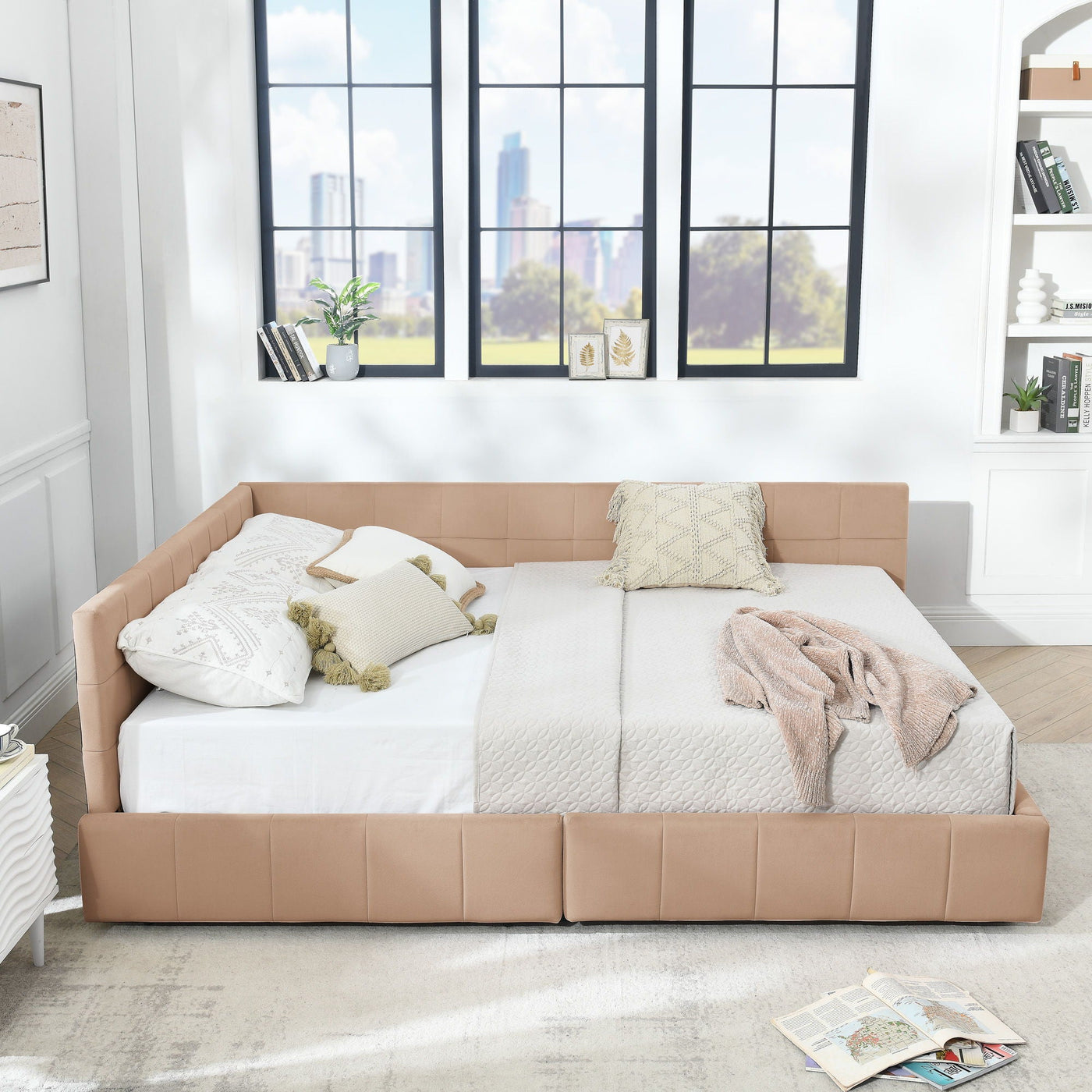 Mid-Century Storage Upholstered Tufted Bed Frame With Backrest And Armrests by Unique Piece Furniture