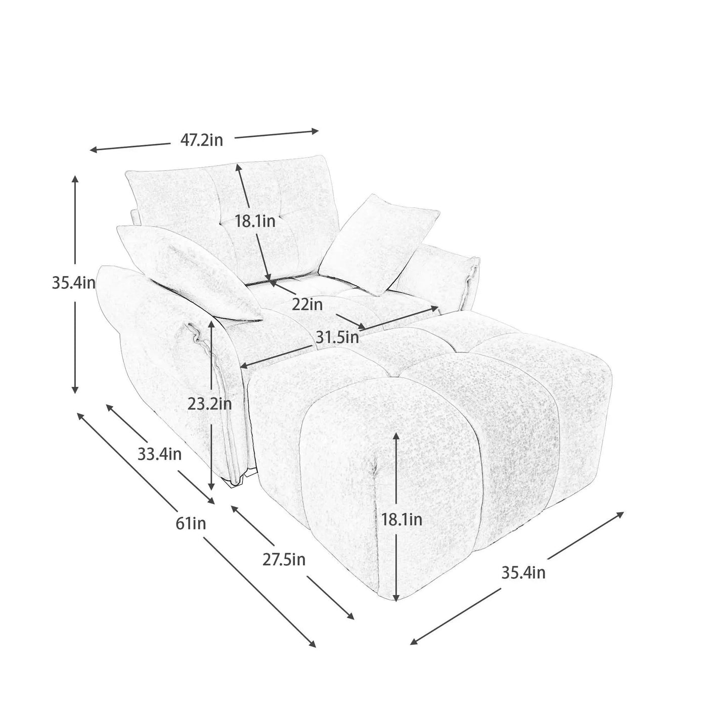 Ergonomic Single Seater Sofa With Ottoman, High Resilience Support Cushions by Unique Piece Furniture