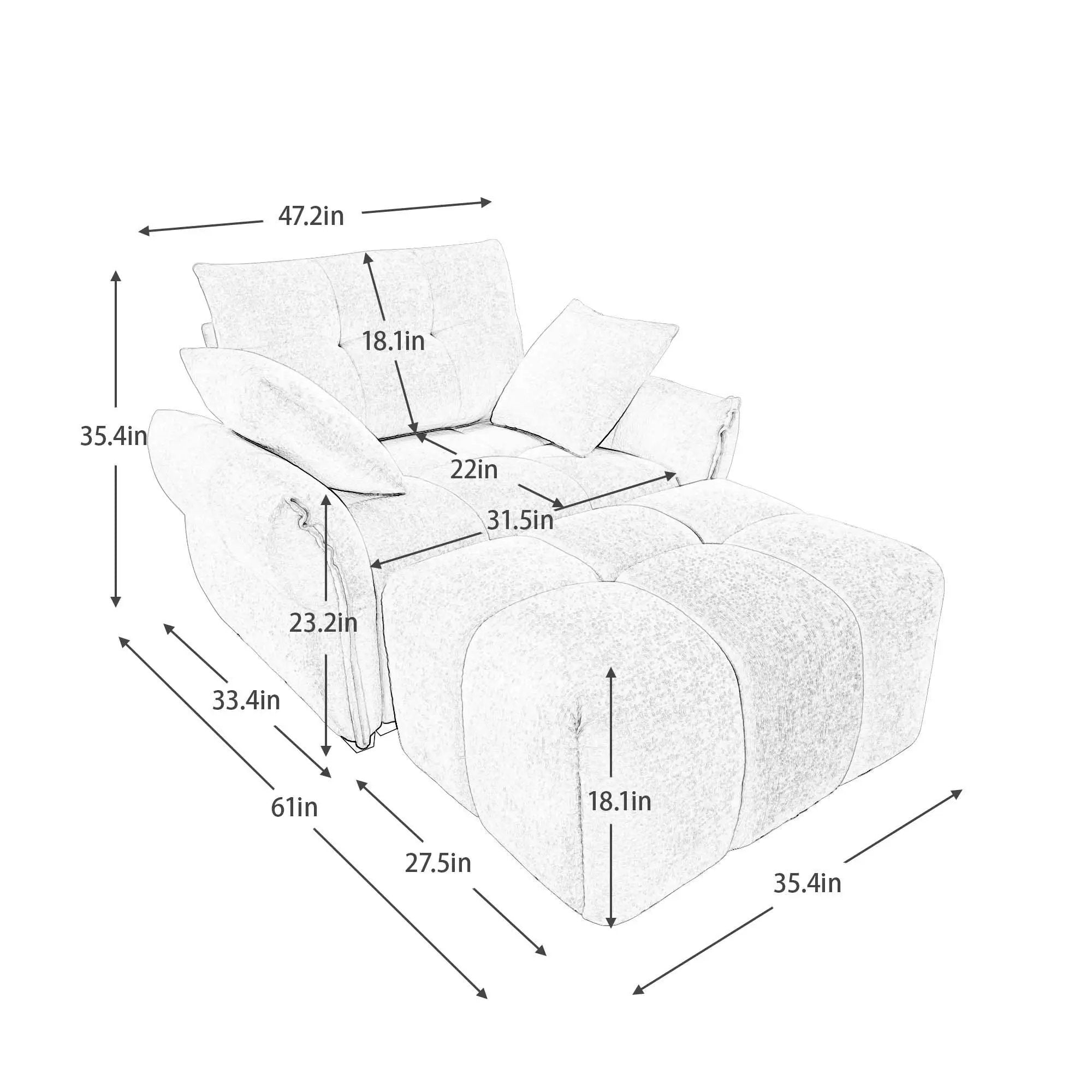 Ergonomic Single Seater Sofa With Ottoman, High Resilience Support Cushions by HouseOfZazla