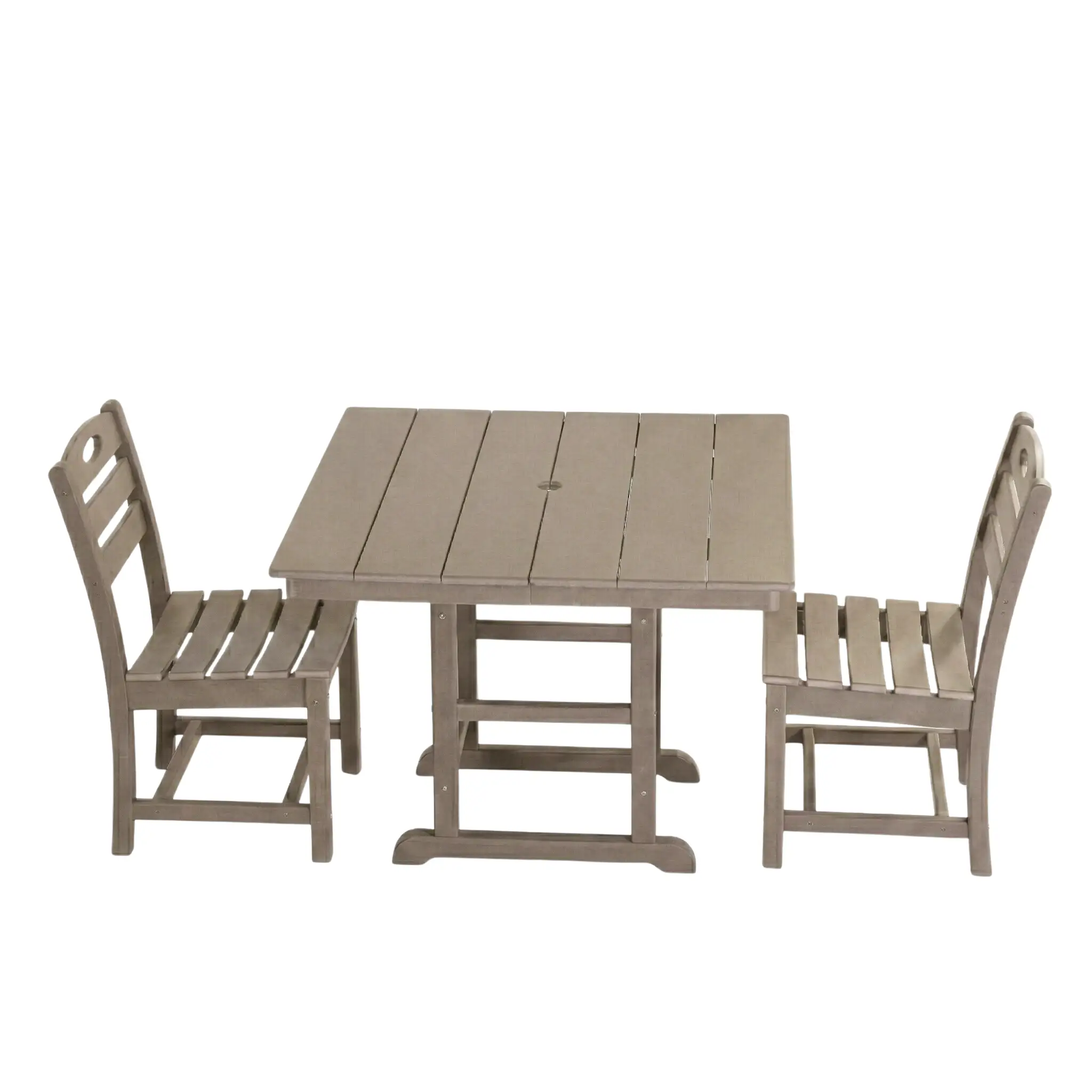 Antique Wood HDPE Outdoor Patio Dining Set, 37.8 in. Square Table with 2 Chairs by HouseOfZazla