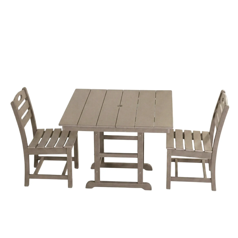 Antique Wood HDPE Outdoor Patio Dining Set, 37.8 in. Square Table with 2 Chairs by HouseOfZazla