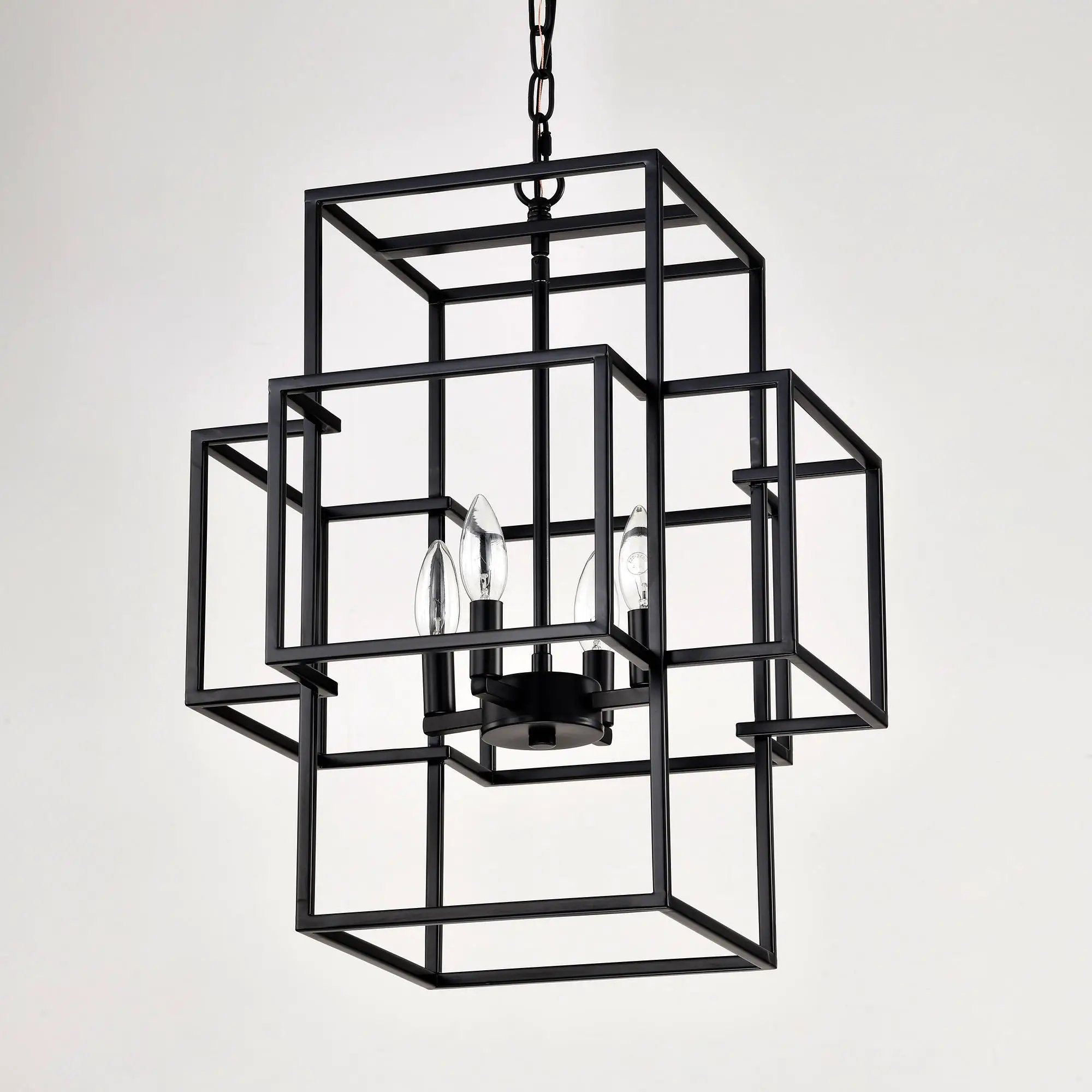 4 Light Metal Lantern Tiered Pendant Hanging Light Fixtures, Industrial Farmhouse Adjustable Height Chandeliers For Dining Room Hallway Foyer Entryway (E12 Bulbs Not Included) by HouseOfZazla