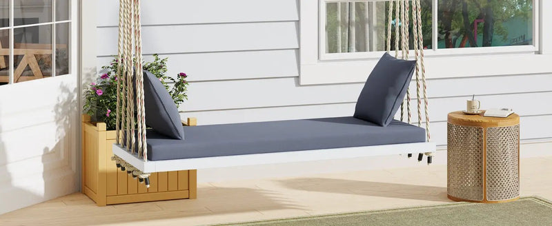 TOPMAX Patio Wooden Swing Chair with Cushion & Pillows by HouseOfZazla