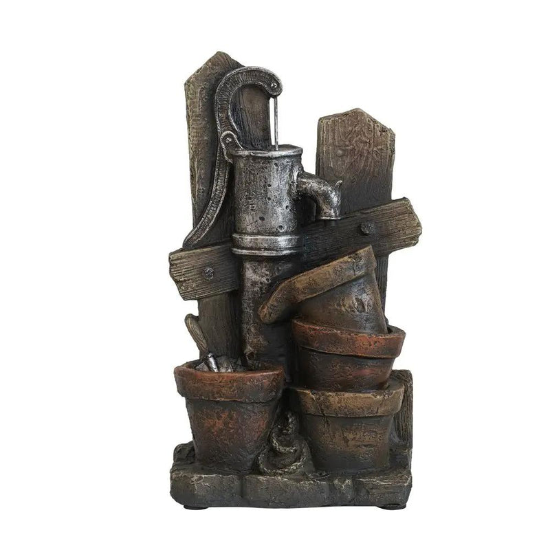 Water Fountain With Antique Water Pump Design And LED Light - Brown / Gray by HouseOfZazla
