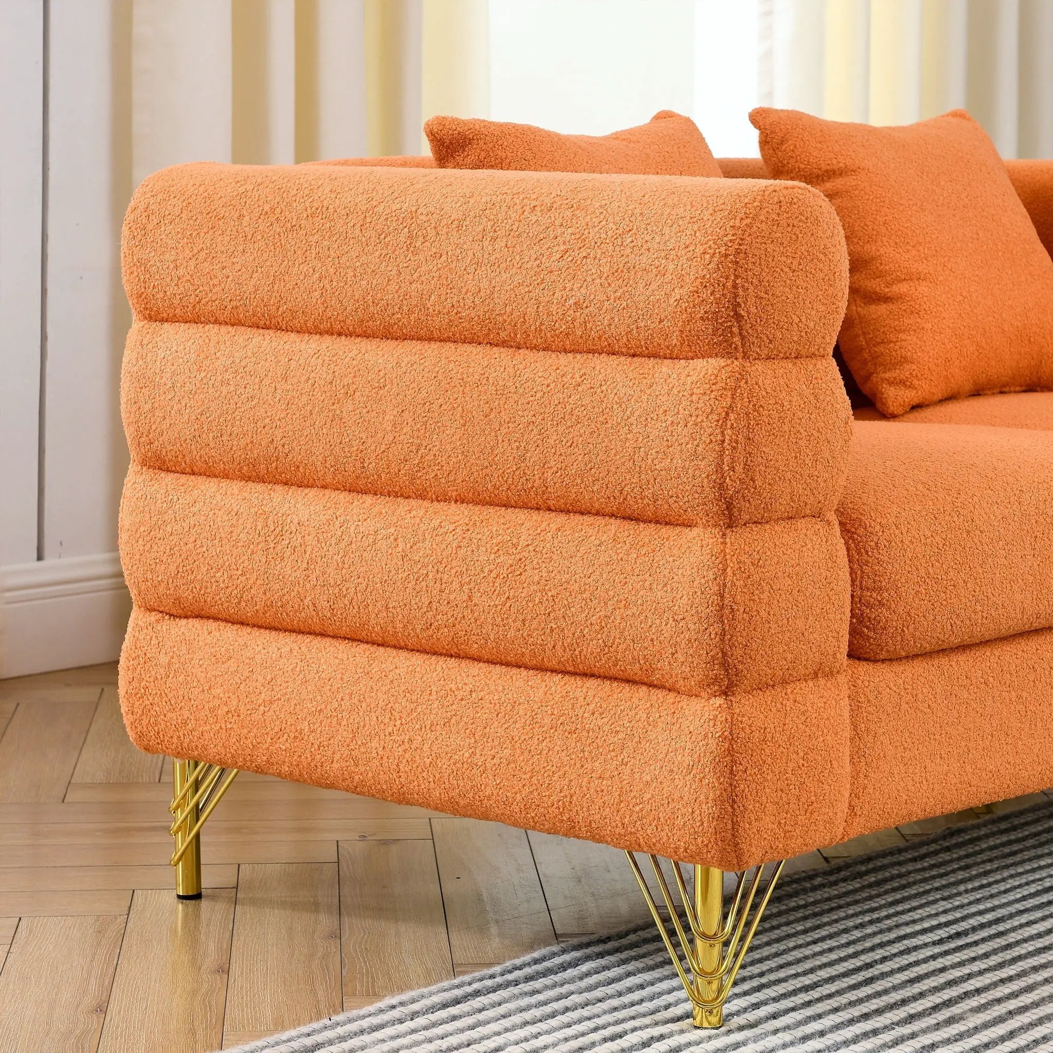 Oversized L - Shaped Corner Sofa, 5 Seater Sectional With 3 Cushions, Living Room Furniture - Orange by HouseOfZazla