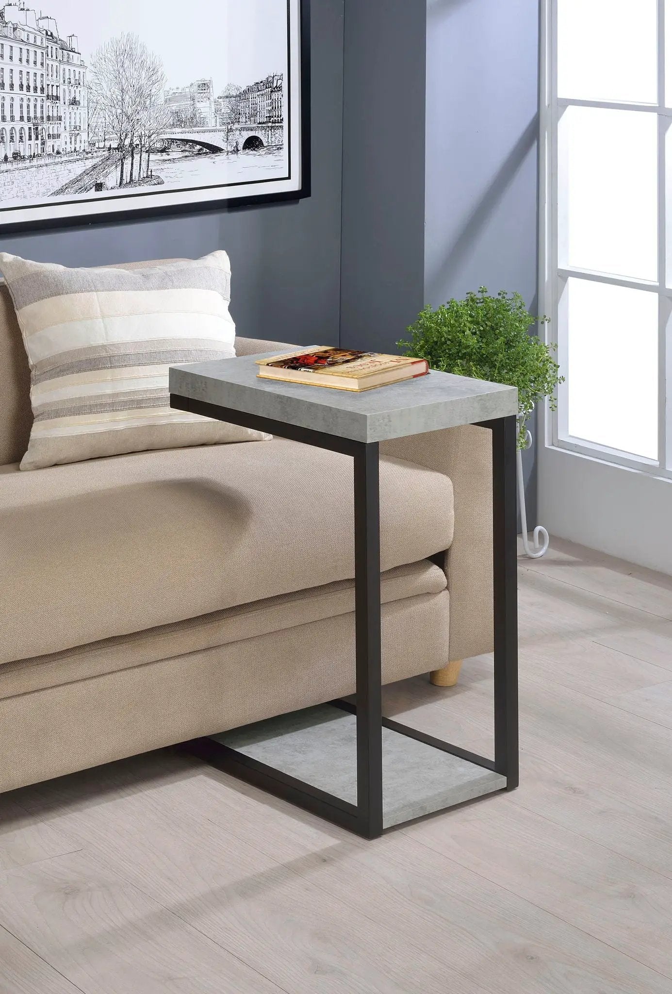 Beck Engineered Wood C-Shape Sofa Side Table Cement by Unique Piece Furniture