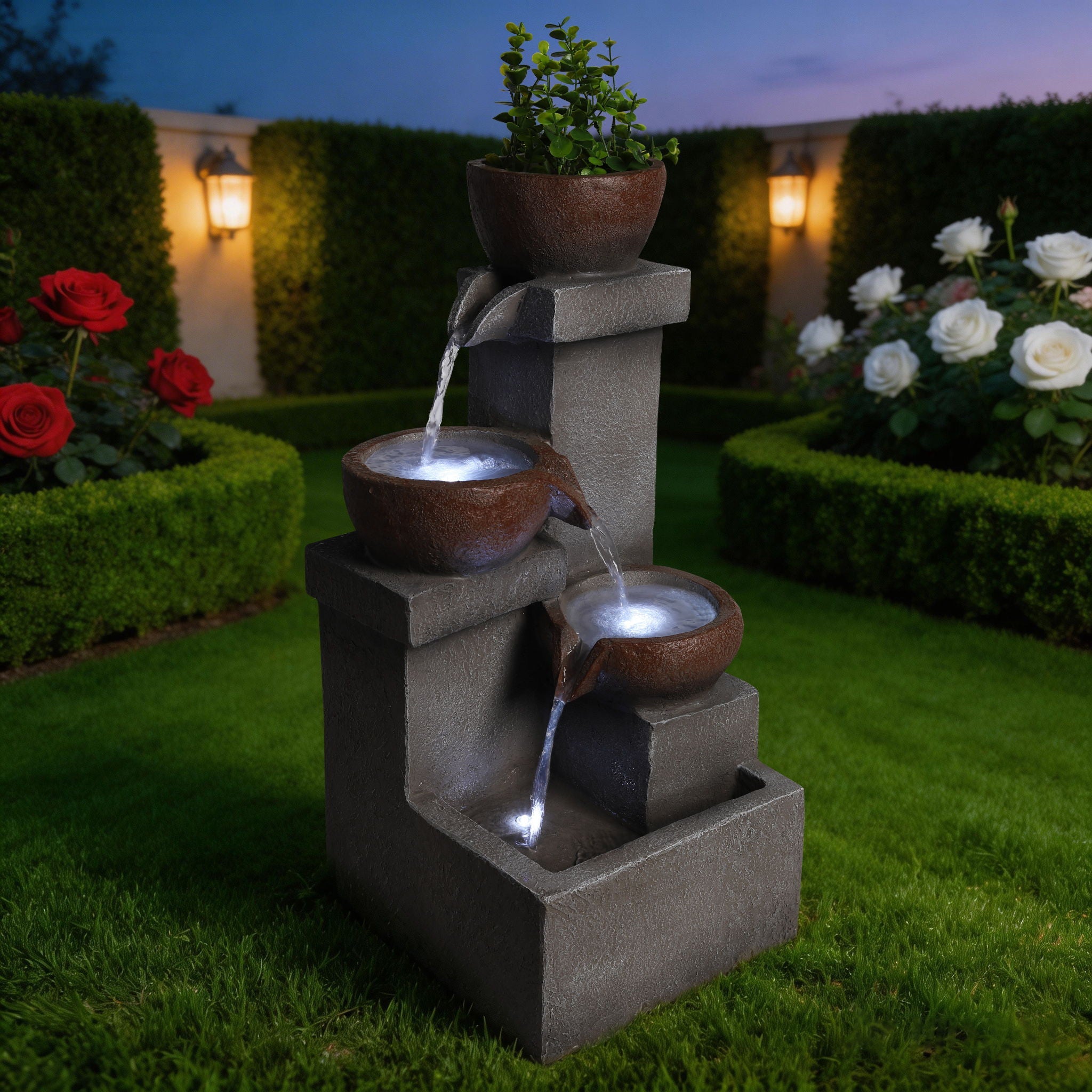 LED Waterfall Fountain Outdoor For Garden - Gray by HouseOfZazla