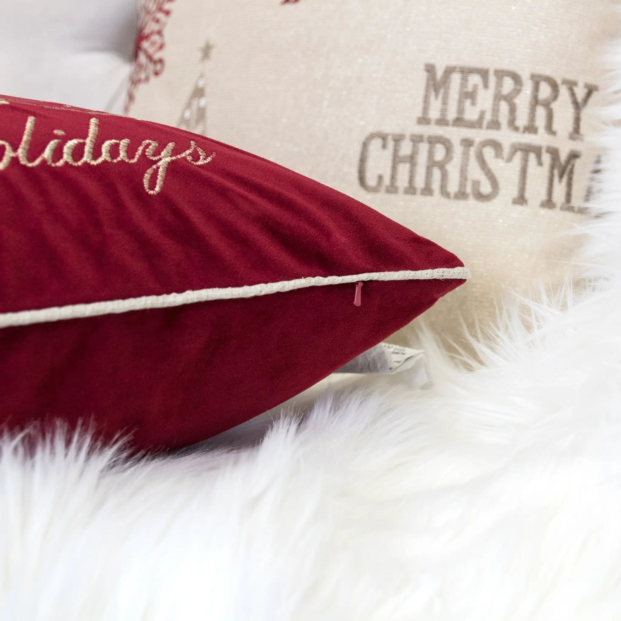 Happy Holidays Embroidered Velvet Throw Pillow by HouseOfZazla