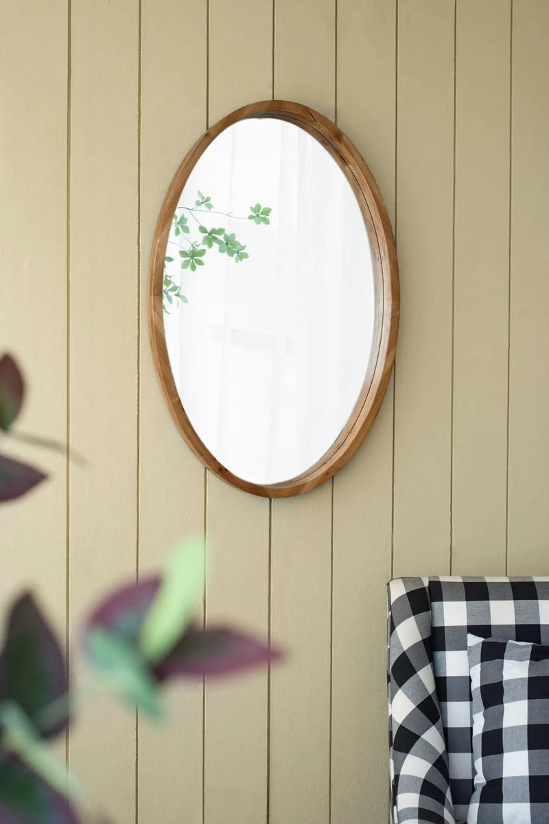 Oval Wall Mirror With Wood Frame, Farmhouse Wood Mirror For Bathroom Entryway Console Lean Against Wall - Brown by HouseOfZazla