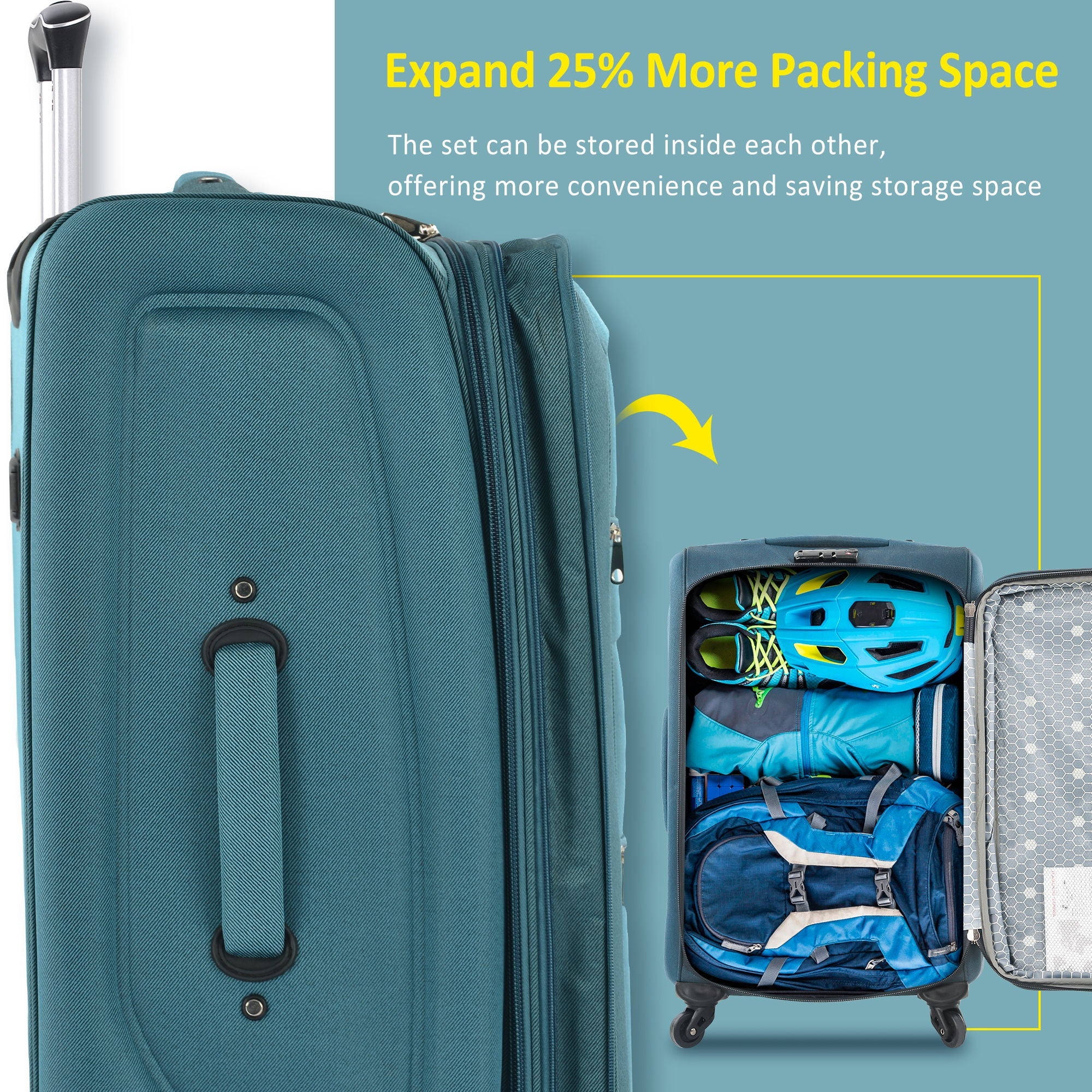 Softside Luggage Expandable 3 Piece Set Suitcase Upright Spinner Softshell Lightweight Luggage Travel Set by HouseOfZazla