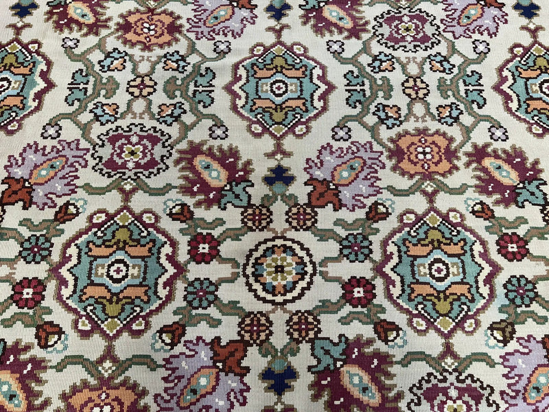 Antique Turkish Kilim Rug 7x10 Allover Pattern, Ivory Cream Maroon Light Blue, Wool Flatweave Hand Woven, Large Kilim, Vintage Kilim Carpet by Jewel Rugs